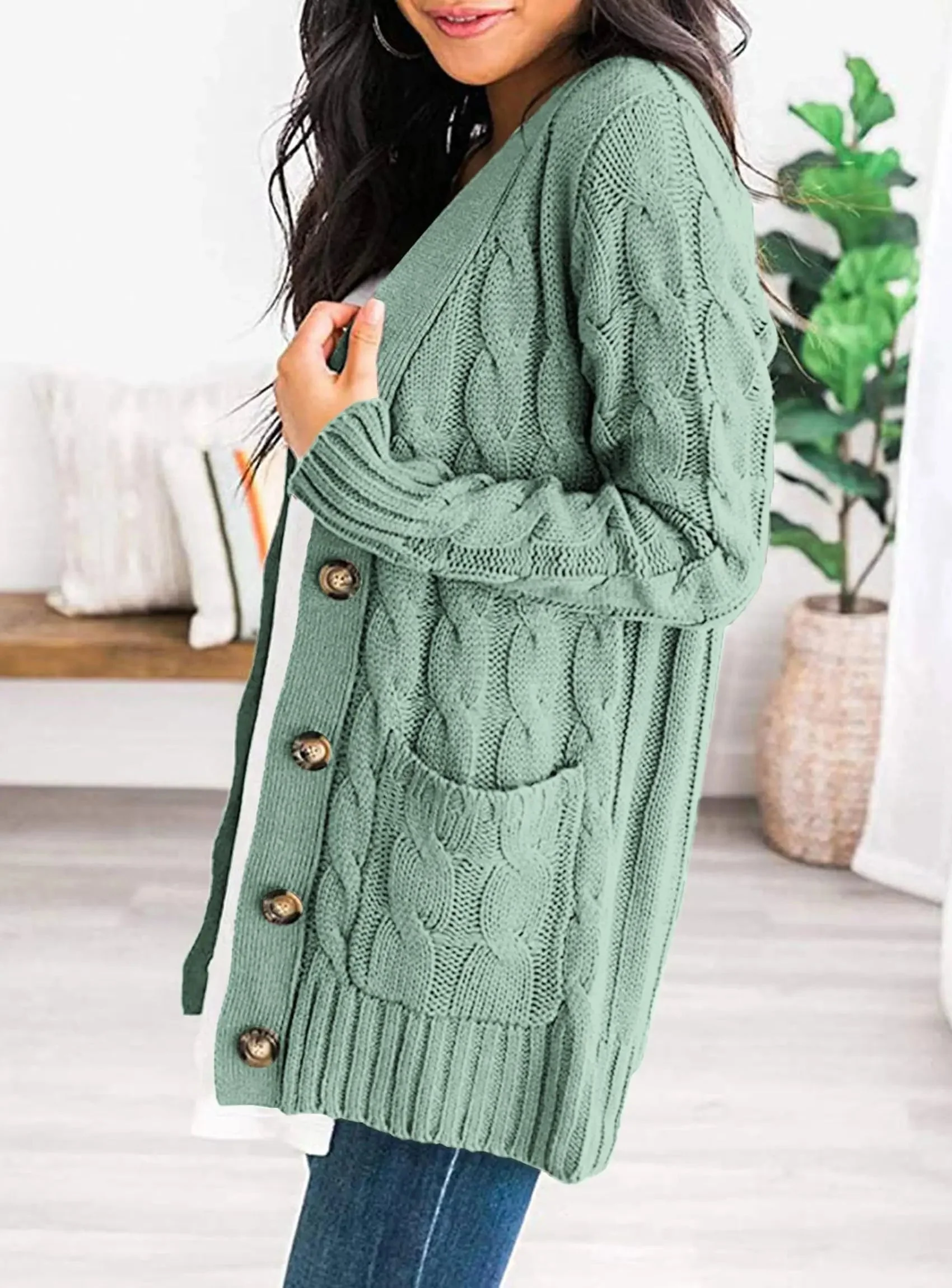 PRETTYGARDEN Women's Open Front Cardigan Sweaters Fall Fashion Button Down Cable Knit Chunky Winter Outerwear Coats - Image 94