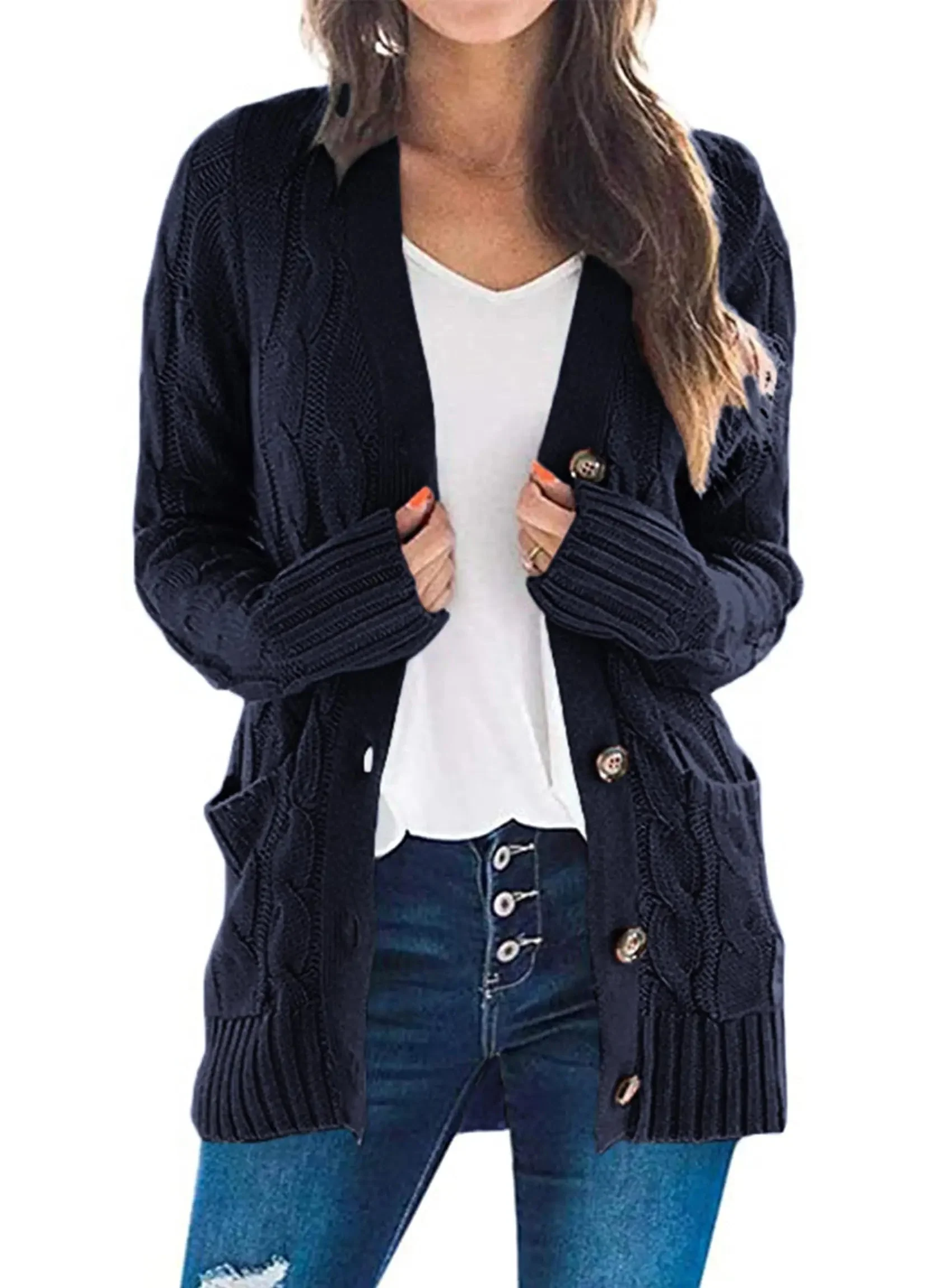 PRETTYGARDEN Women's Open Front Cardigan Sweaters Fall Fashion Button Down Cable Knit Chunky Winter Outerwear Coats - Image 96