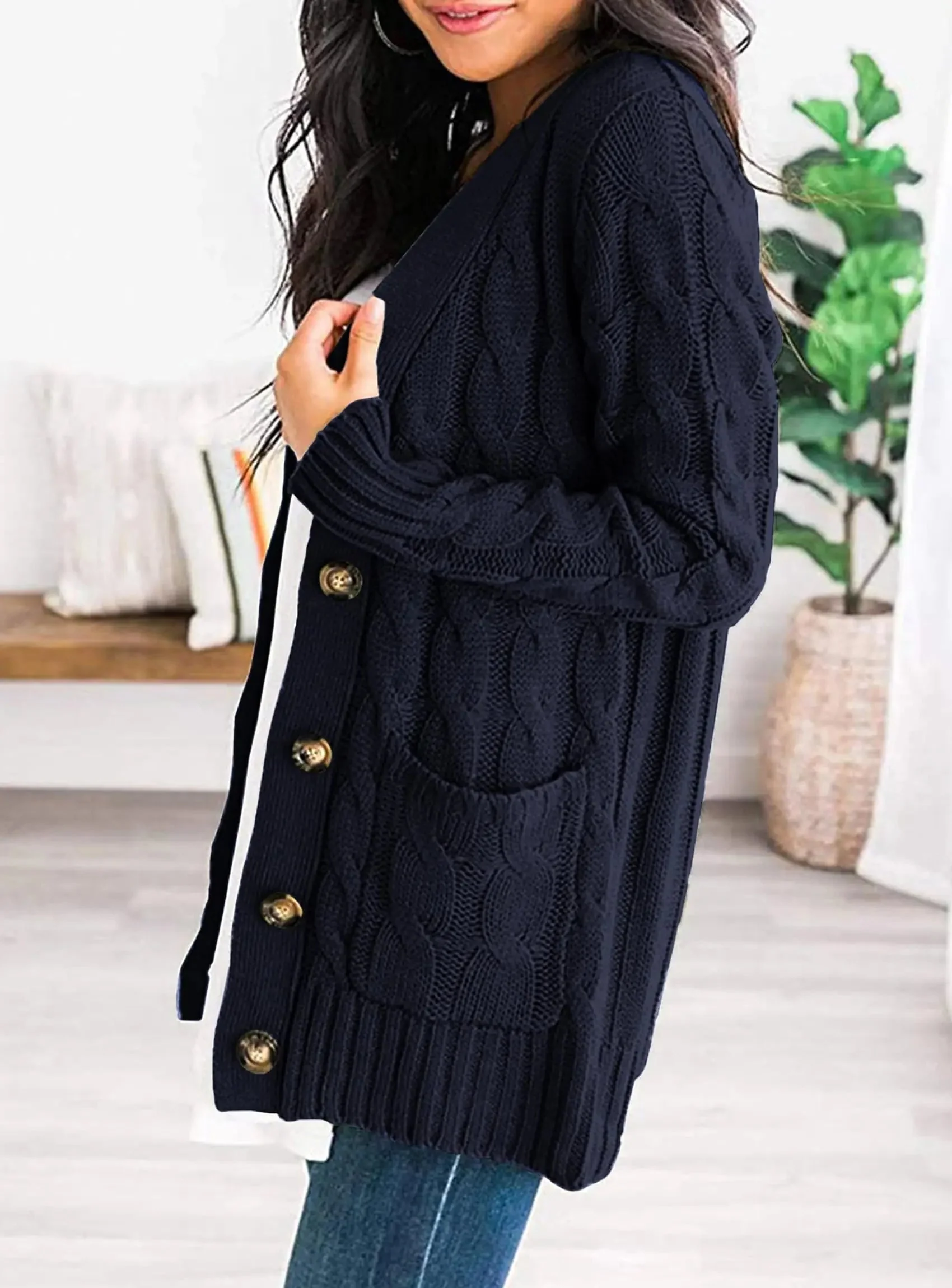 PRETTYGARDEN Women's Open Front Cardigan Sweaters Fall Fashion Button Down Cable Knit Chunky Winter Outerwear Coats - Image 98