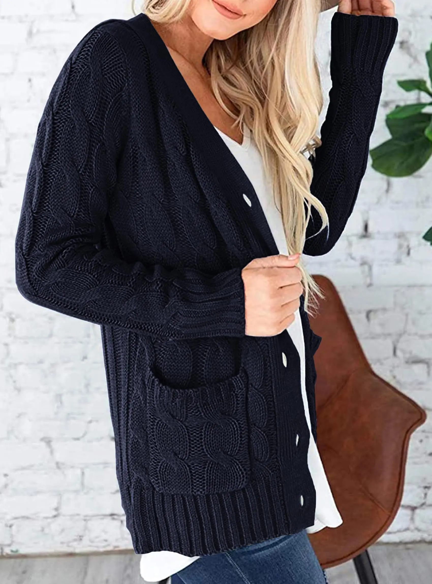 PRETTYGARDEN Women's Open Front Cardigan Sweaters Fall Fashion Button Down Cable Knit Chunky Winter Outerwear Coats - Image 99