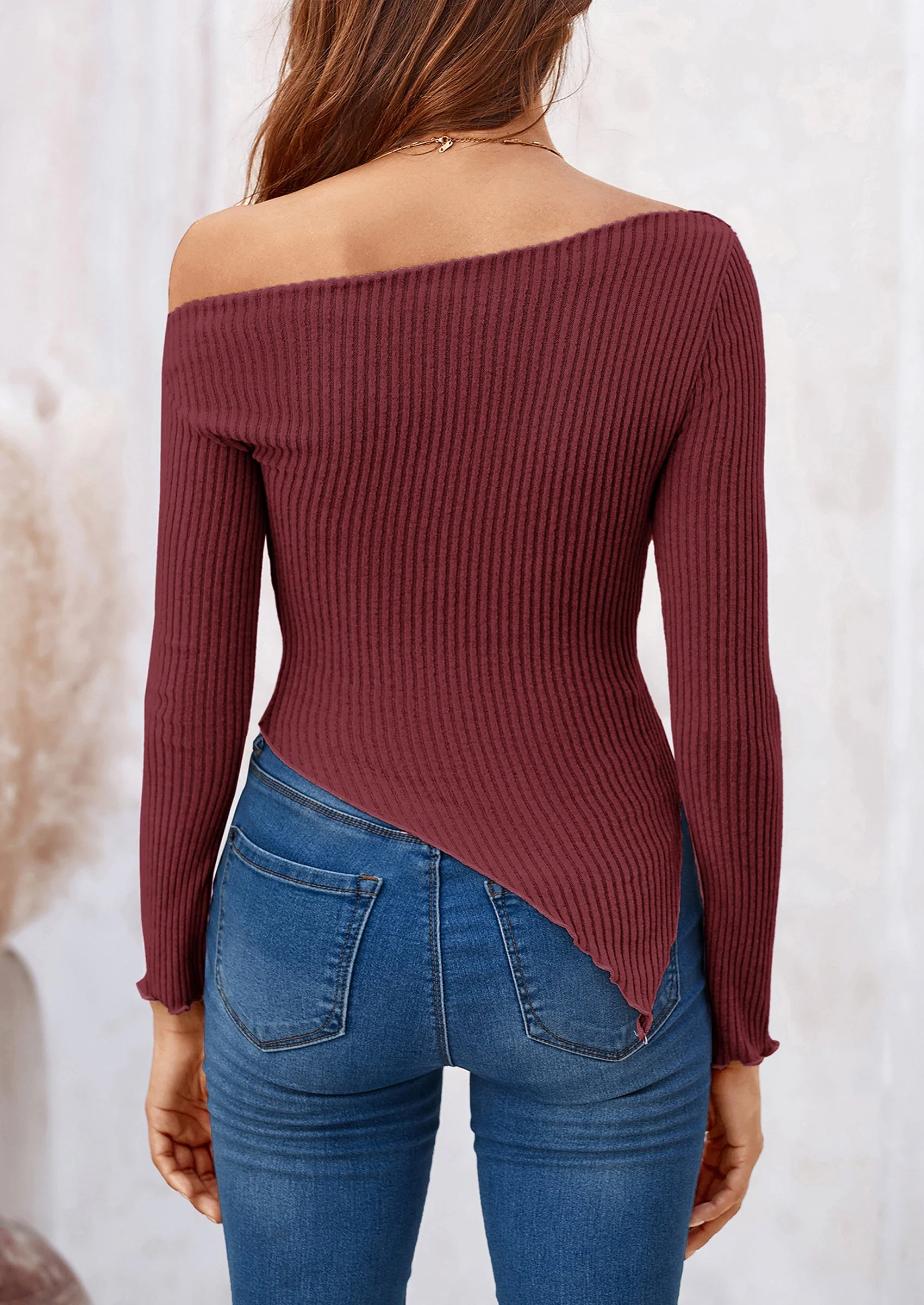 PRETTYGARDEN Women's Spring Long Sleeve Y2K Crop Top Trendy Off Shoulder Asymmetrical Fitted Knit Tee Shirts Going Out Tops - Image 37