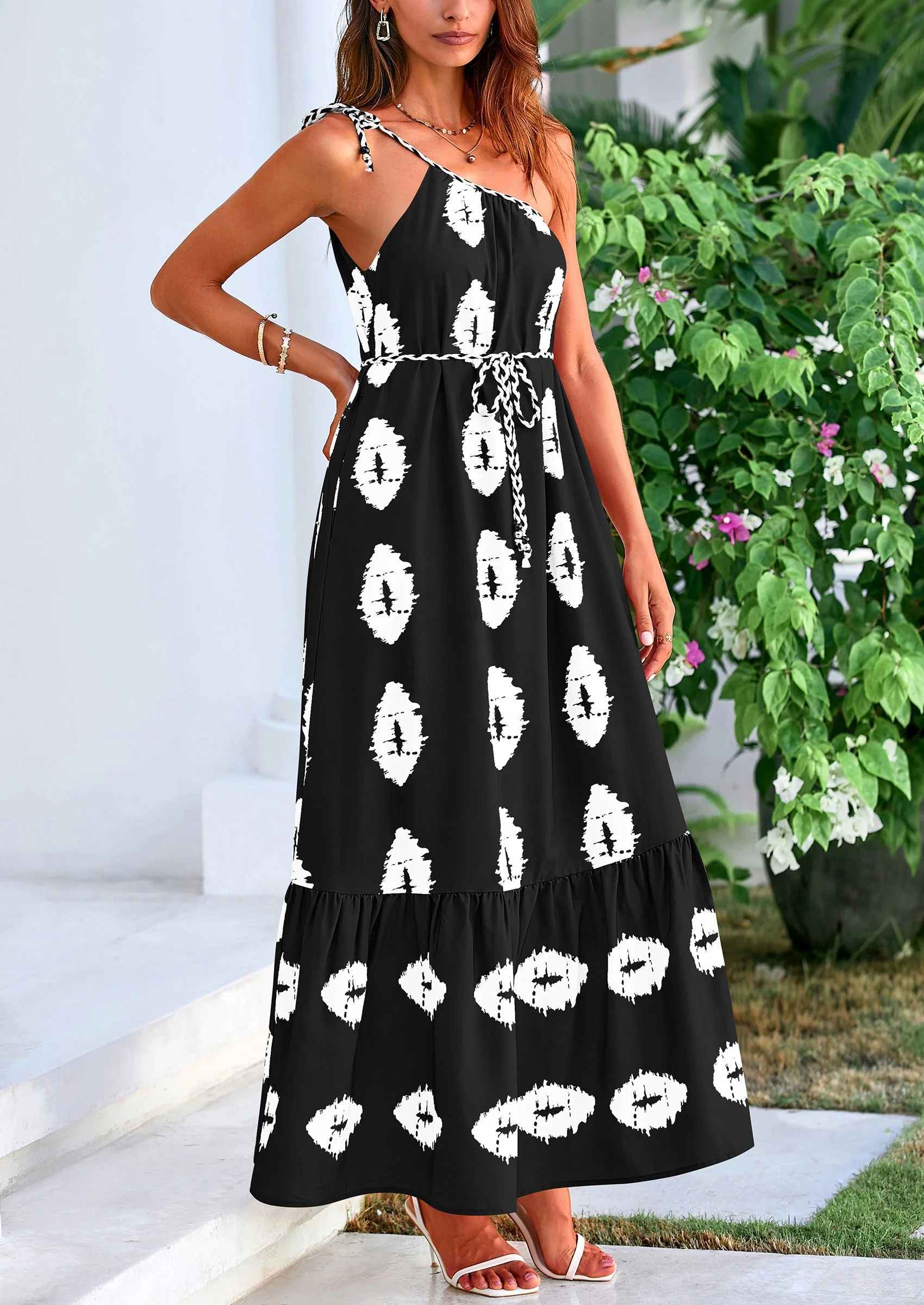 PRETTYGARDEN Women's Summer Maxi Dresses One Shoulder Printed Flowy Boho Beach Vacation Long Sundress - Image 11