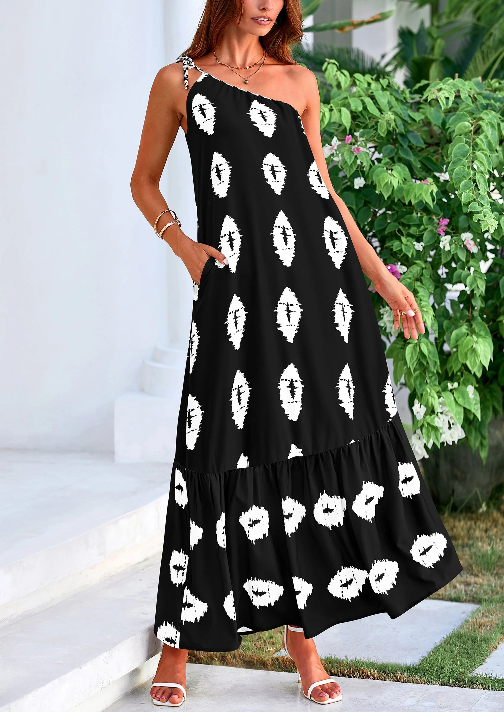 PRETTYGARDEN Women's Summer Maxi Dresses One Shoulder Printed Flowy Boho Beach Vacation Long Sundress - Image 13