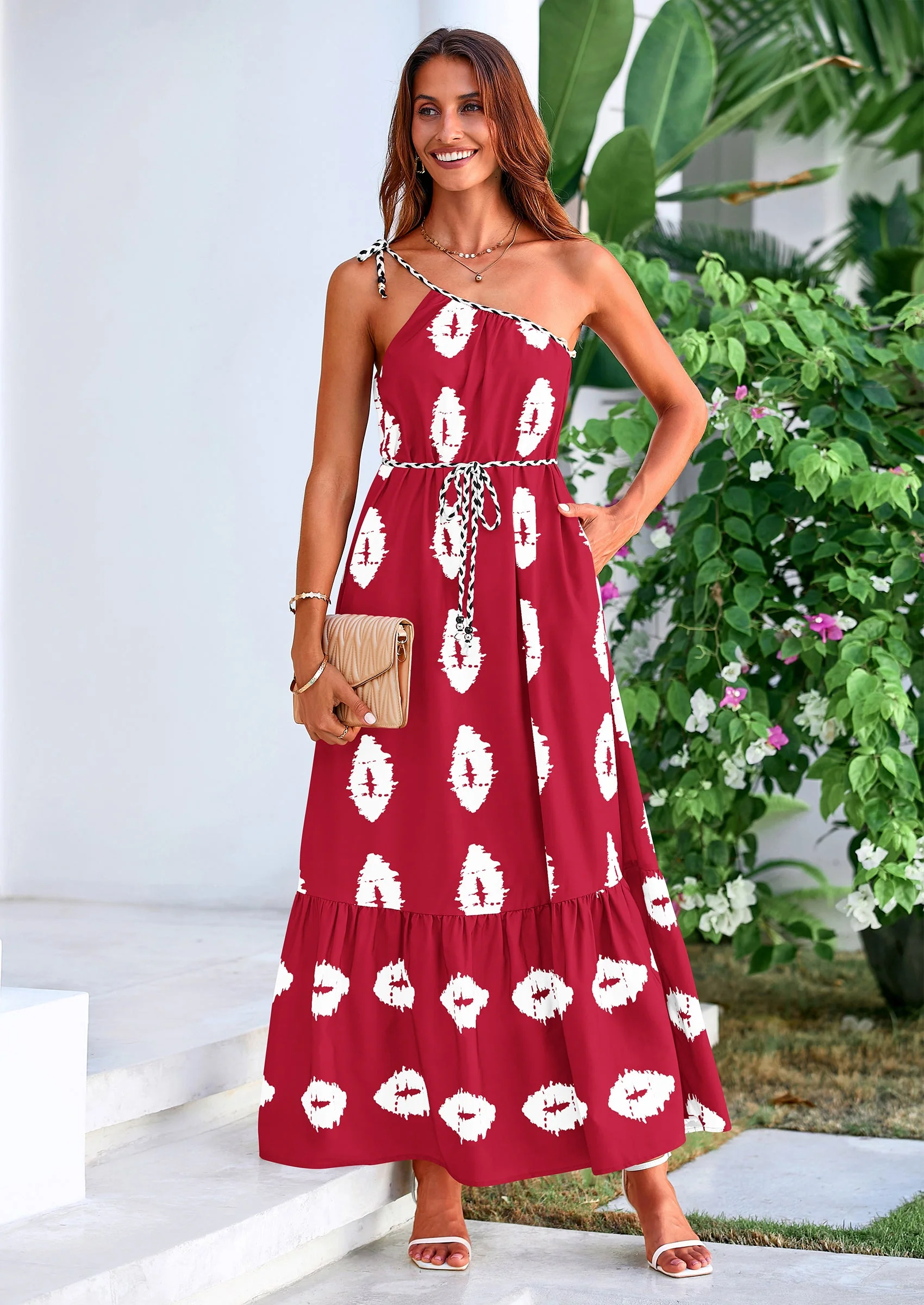 PRETTYGARDEN Women's Summer Maxi Dresses One Shoulder Printed Flowy Boho Beach Vacation Long Sundress - Image 14