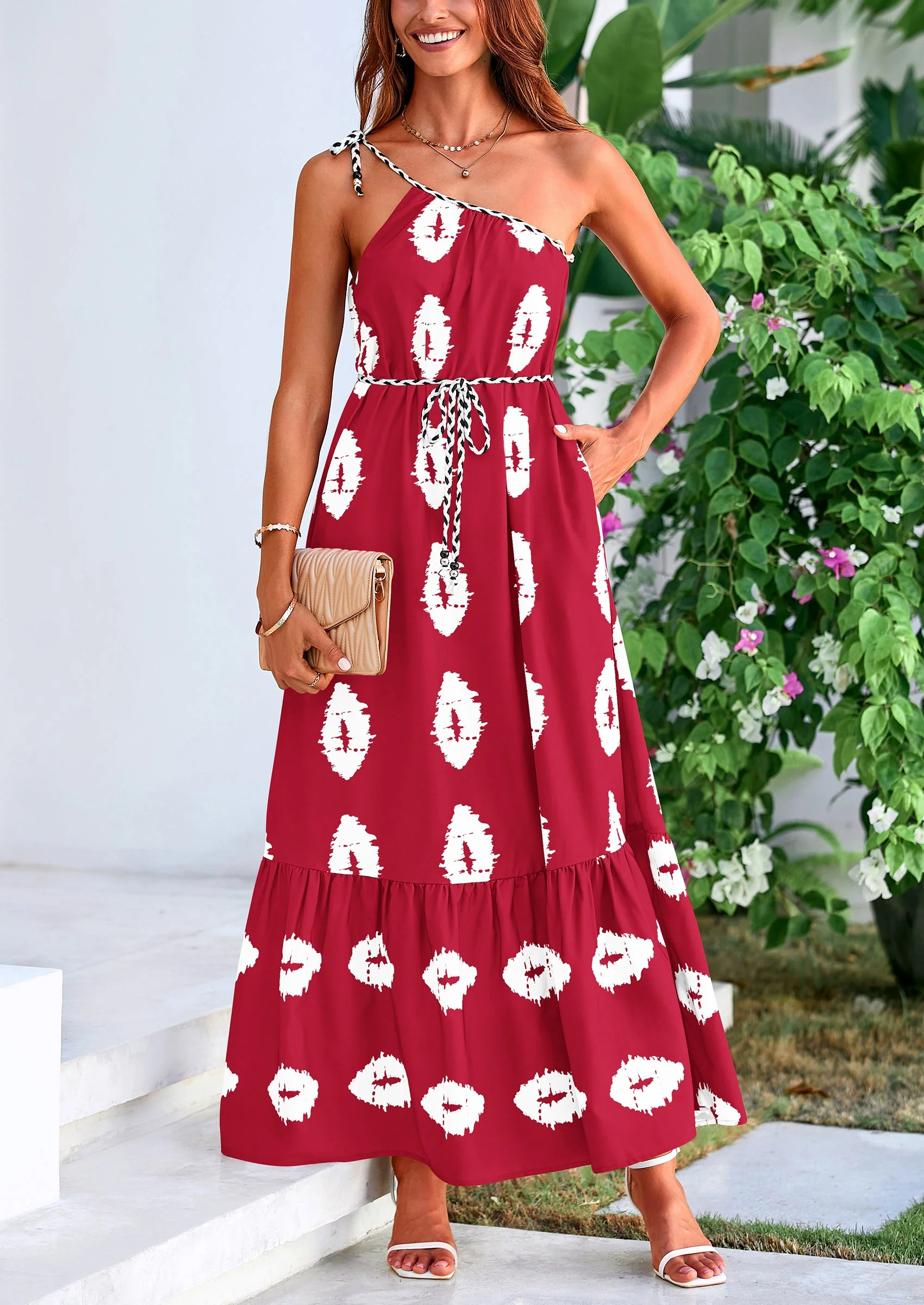 PRETTYGARDEN Women's Summer Maxi Dresses One Shoulder Printed Flowy Boho Beach Vacation Long Sundress - Image 16