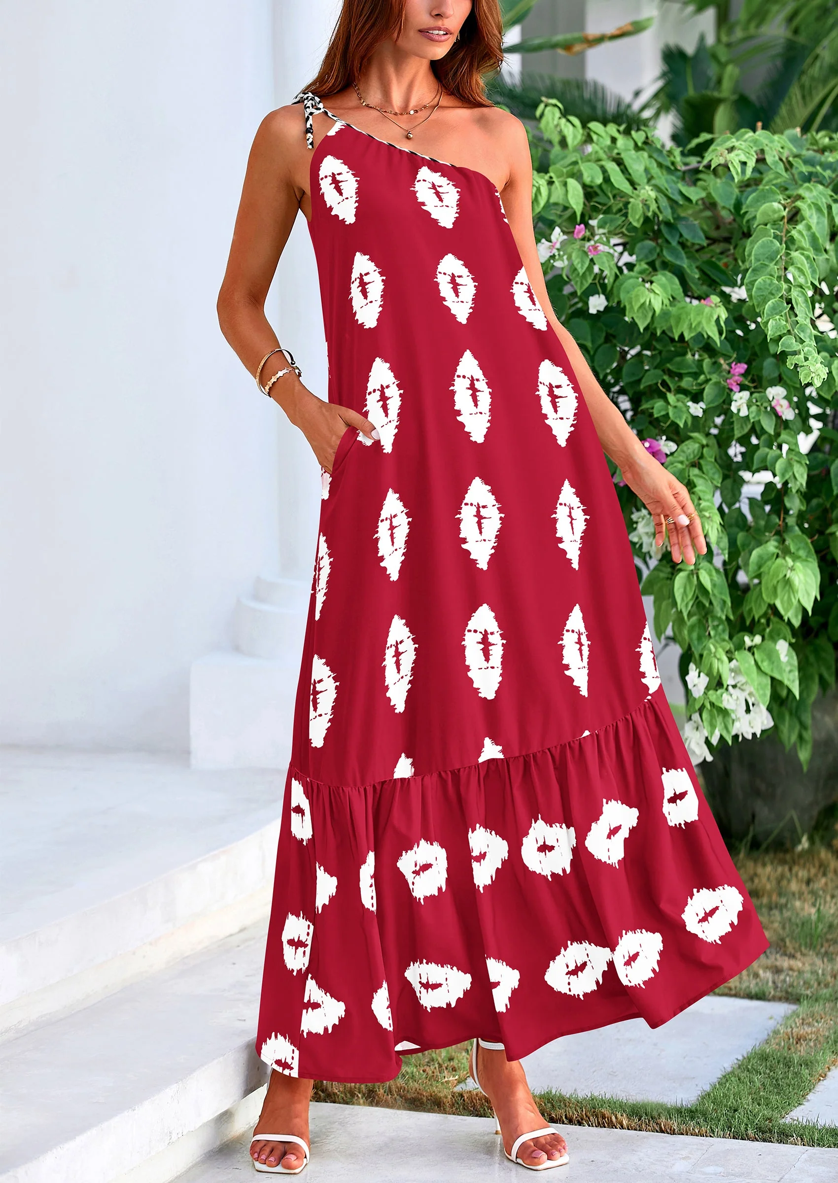 PRETTYGARDEN Women's Summer Maxi Dresses One Shoulder Printed Flowy Boho Beach Vacation Long Sundress - Image 19