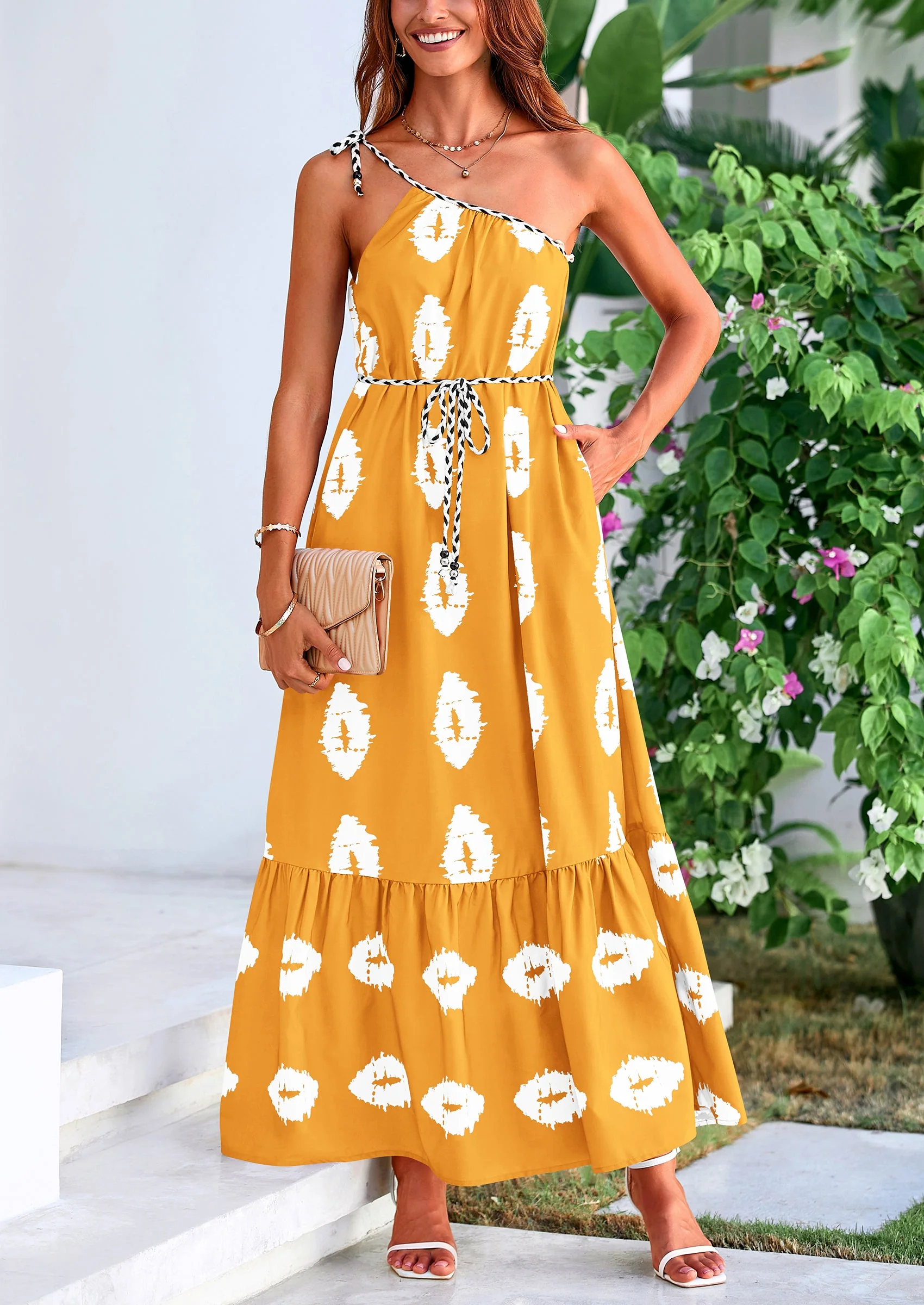 PRETTYGARDEN Women's Summer Maxi Dresses One Shoulder Printed Flowy Boho Beach Vacation Long Sundress - Image 3