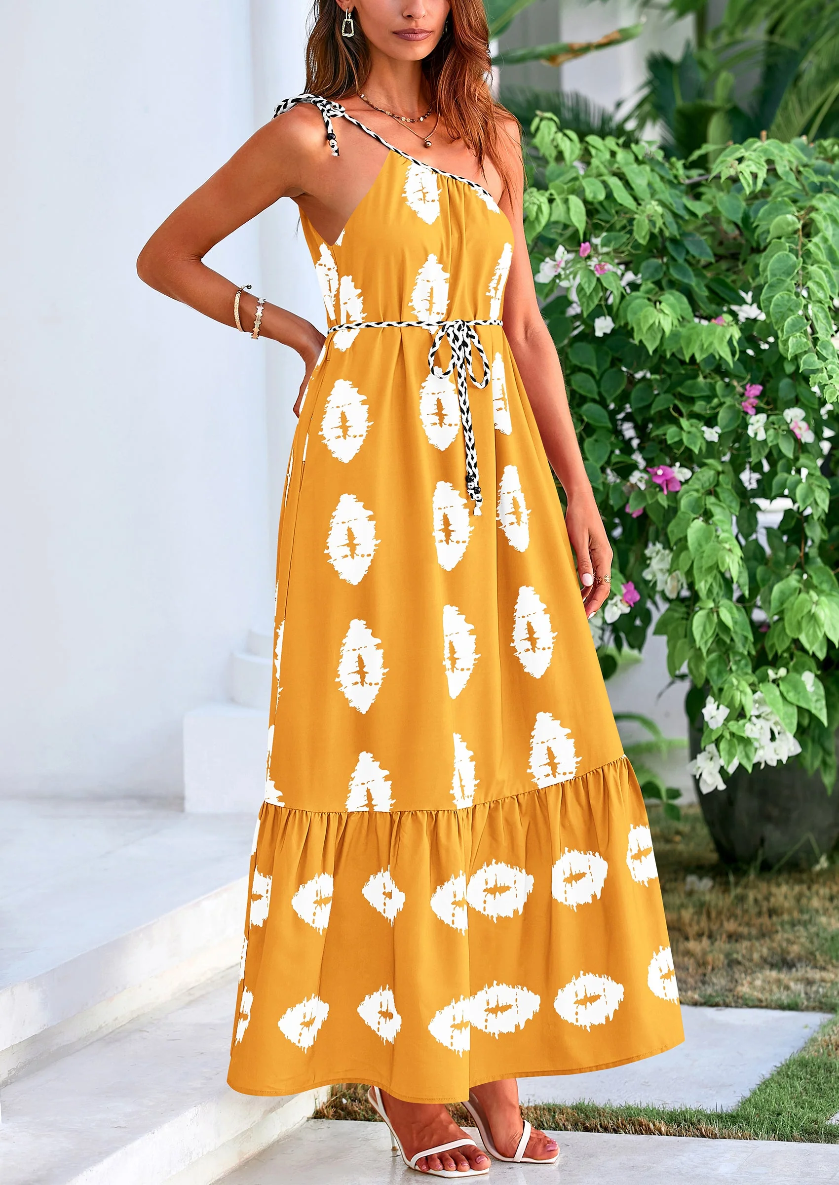 PRETTYGARDEN Women's Summer Maxi Dresses One Shoulder Printed Flowy Boho Beach Vacation Long Sundress - Image 4