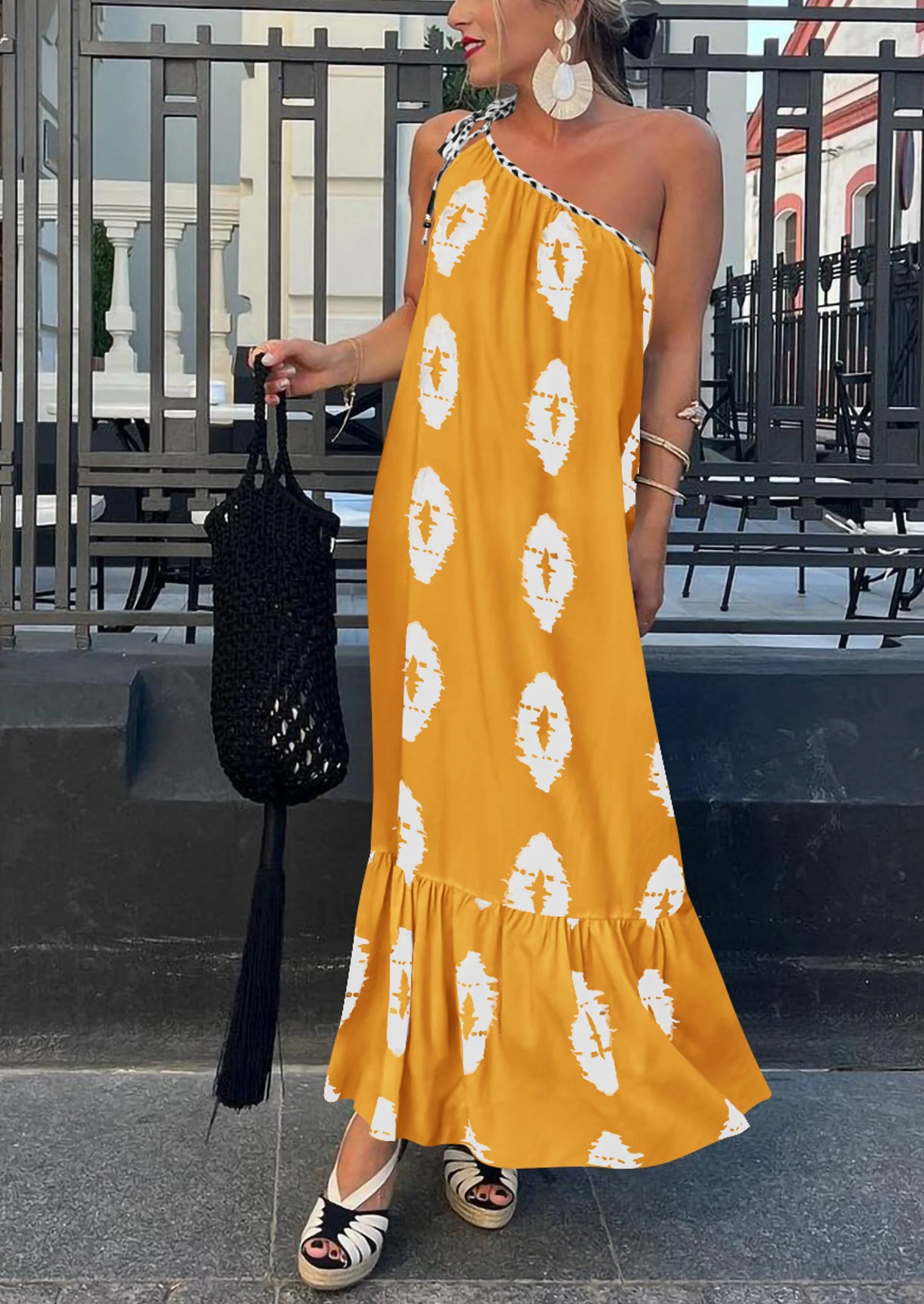 PRETTYGARDEN Women's Summer Maxi Dresses One Shoulder Printed Flowy Boho Beach Vacation Long Sundress - Image 6