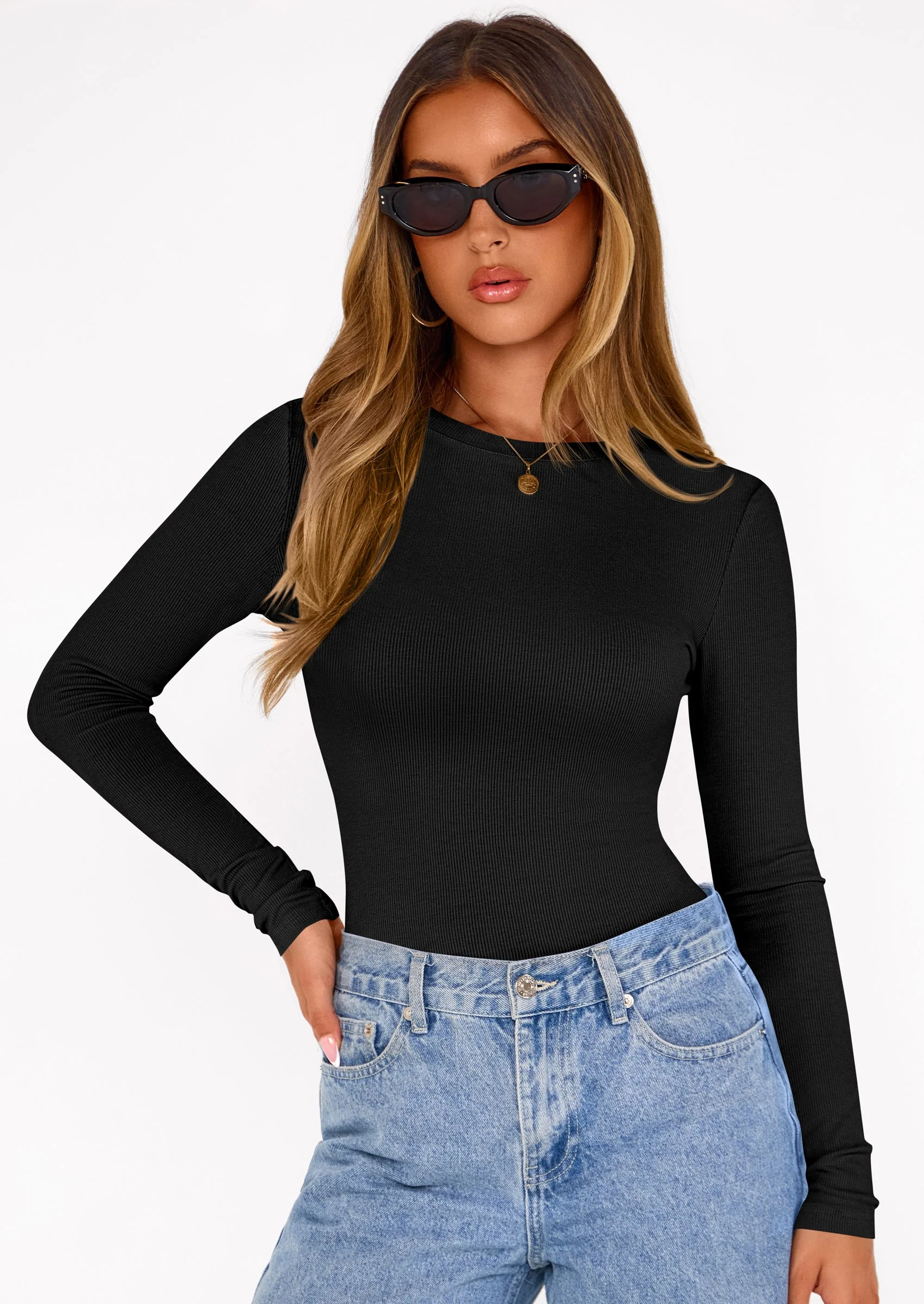 PRETTYGARDEN Bodysuits for Women Fall Long Sleeve Shirts Slim Fitted Basic Ribbed Layering Tops Fashion Winter Clothing - Image 26