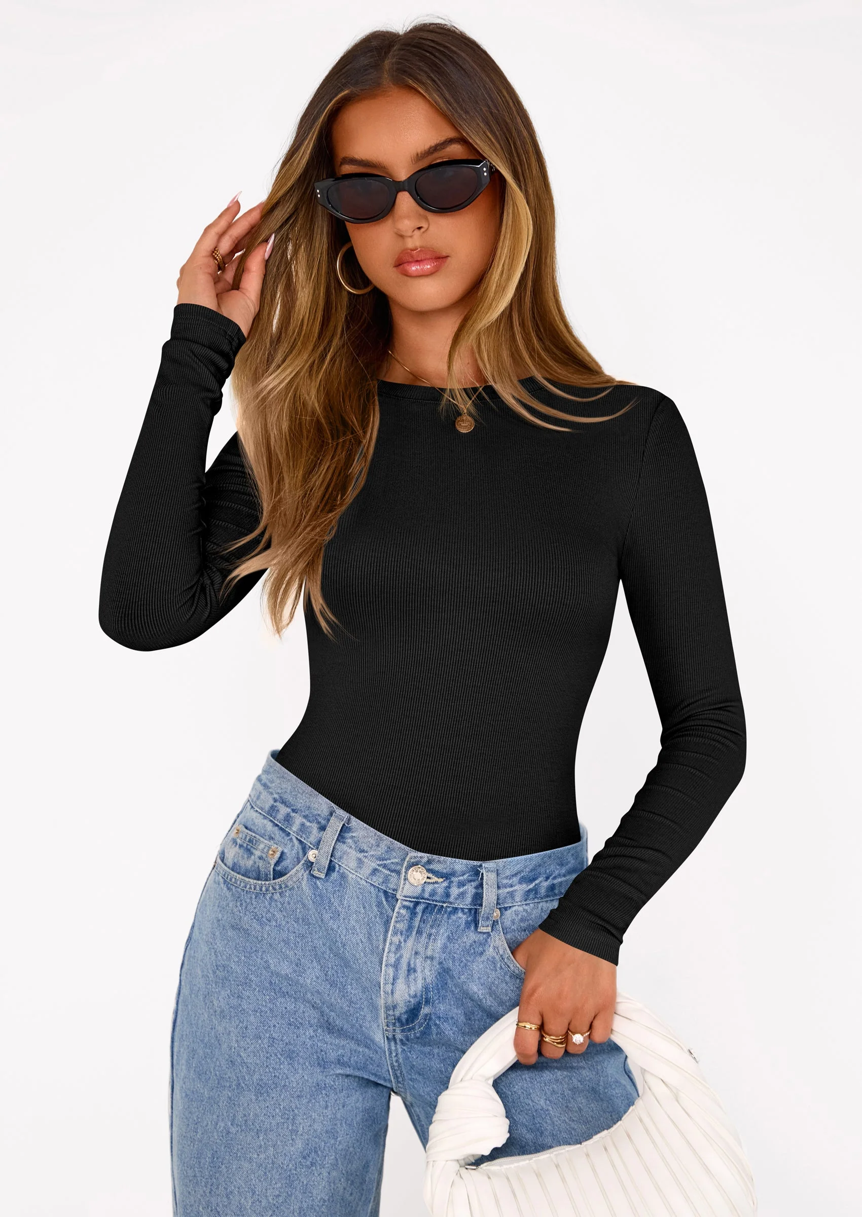 PRETTYGARDEN Bodysuits for Women Fall Long Sleeve Shirts Slim Fitted Basic Ribbed Layering Tops Fashion Winter Clothing - Image 27