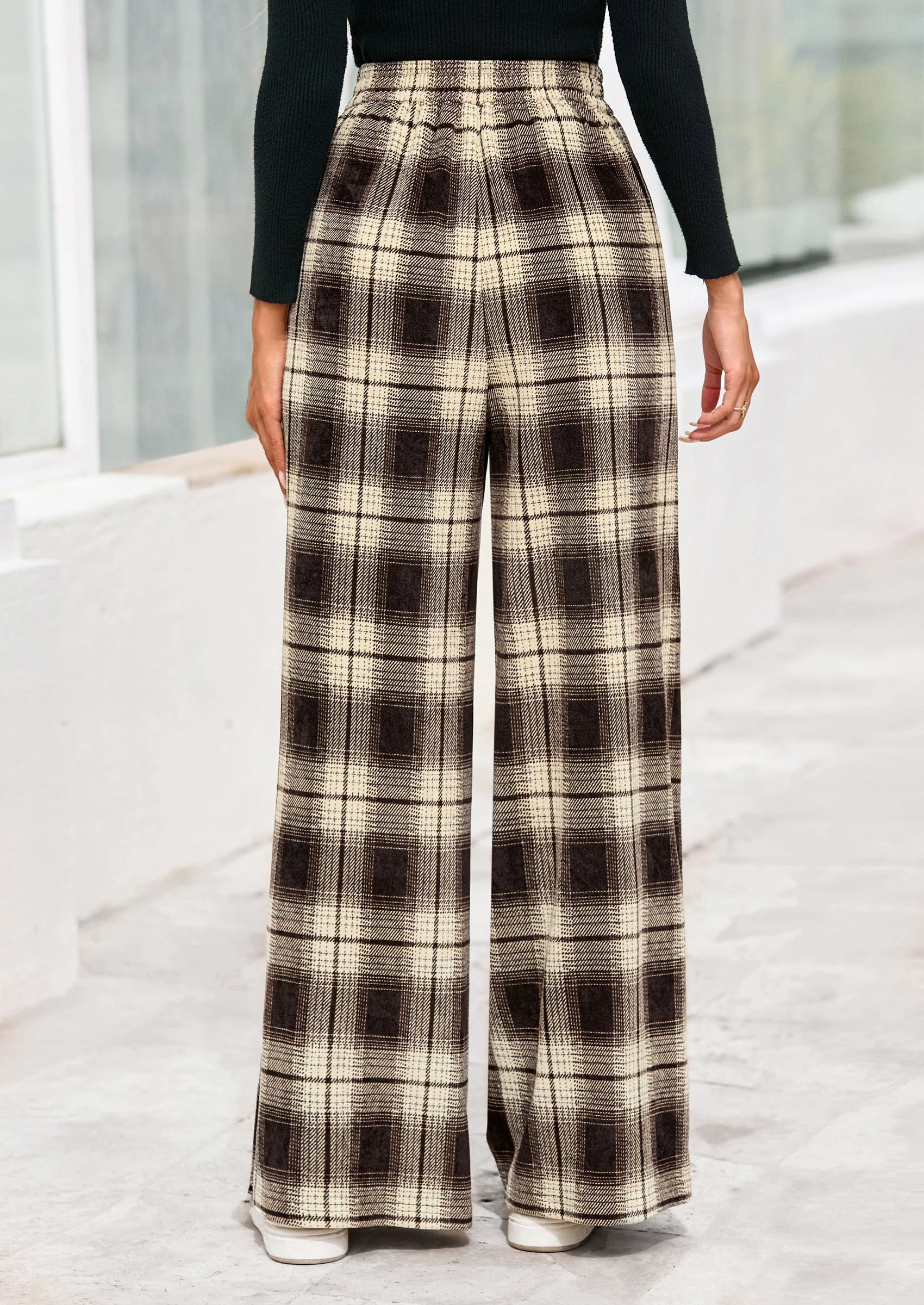 PRETTYGARDEN Casual Women's Pants Elastic Waist Palazzo Long Stretchy Wide Leg Trousers Knit Fall Outfits with Pockets - Image 10