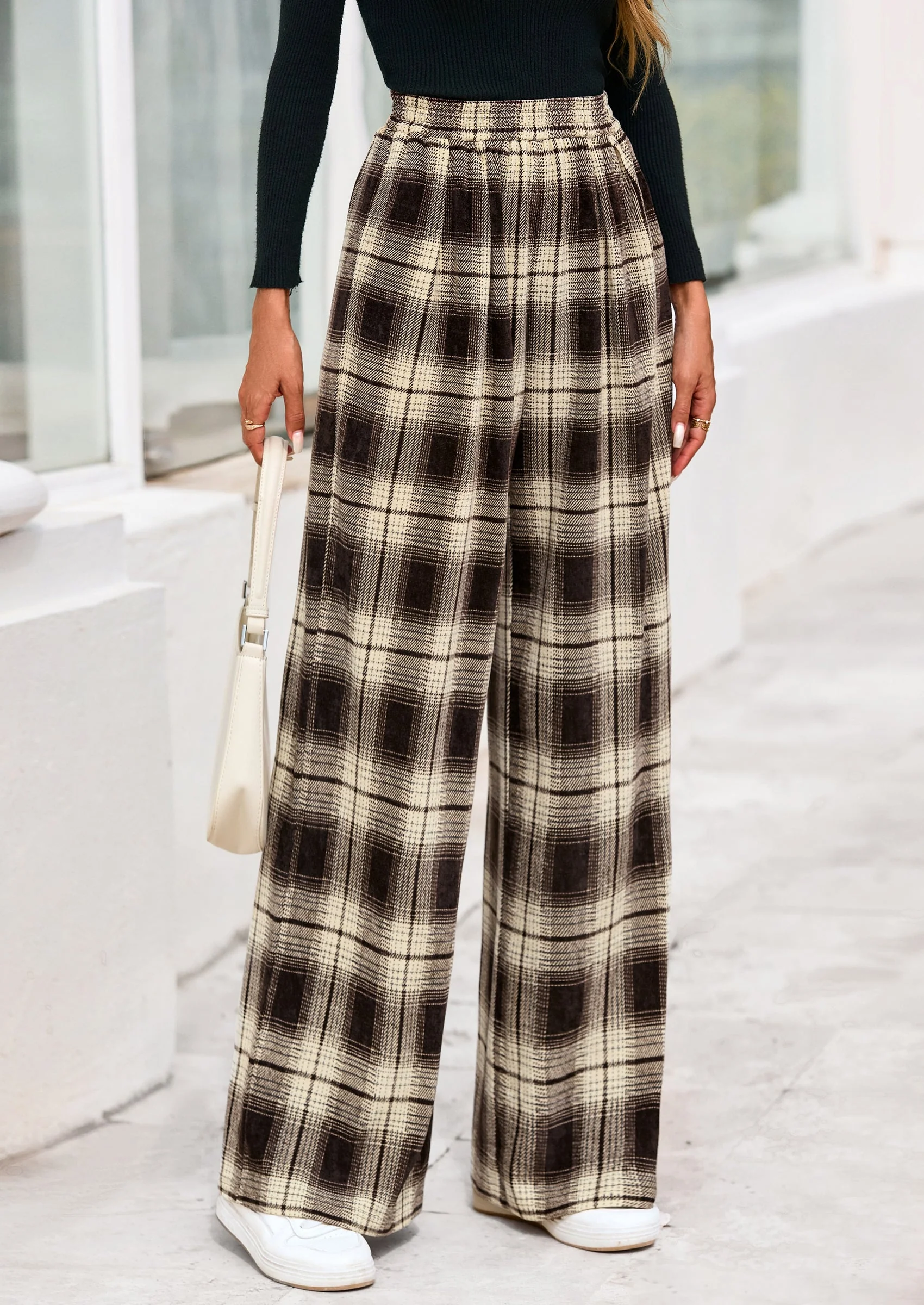 PRETTYGARDEN Casual Women's Pants Elastic Waist Palazzo Long Stretchy Wide Leg Trousers Knit Fall Outfits with Pockets - Image 11