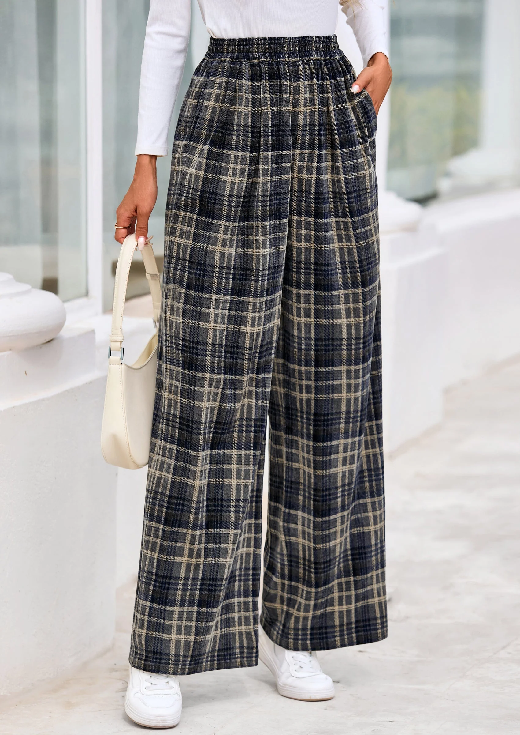 PRETTYGARDEN Casual Women's Pants Elastic Waist Palazzo Long Stretchy Wide Leg Trousers Knit Fall Outfits with Pockets - Image 12