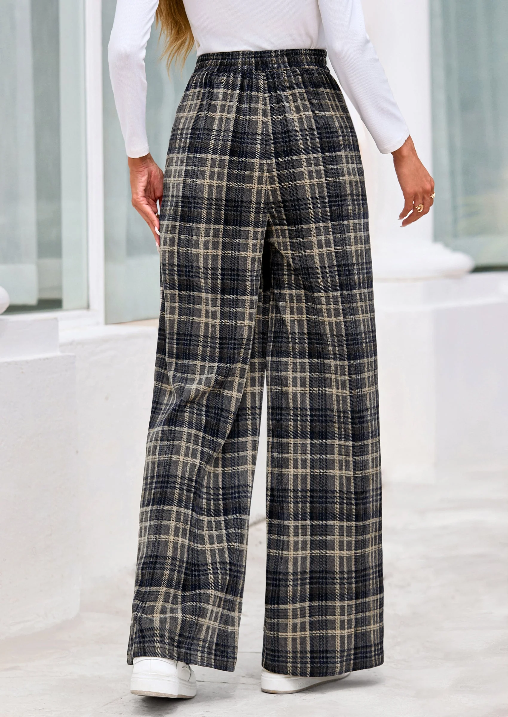 PRETTYGARDEN Casual Women's Pants Elastic Waist Palazzo Long Stretchy Wide Leg Trousers Knit Fall Outfits with Pockets - Image 15