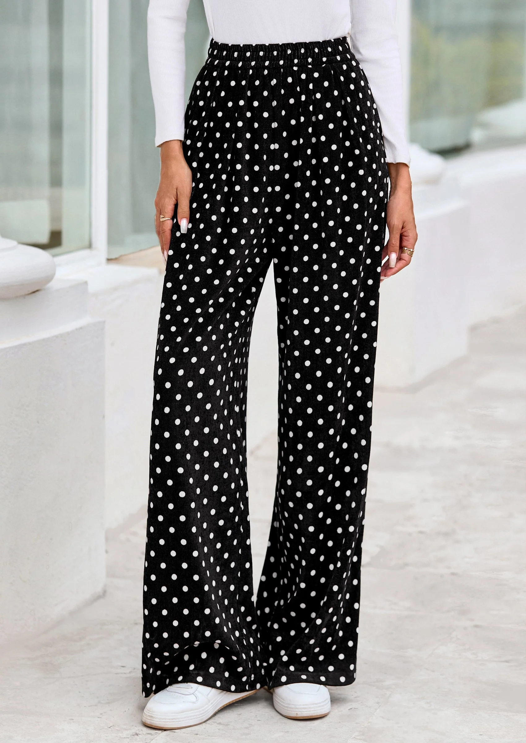 PRETTYGARDEN Casual Women's Pants Elastic Waist Palazzo Long Stretchy Wide Leg Trousers Knit Fall Outfits with Pockets - Image 20