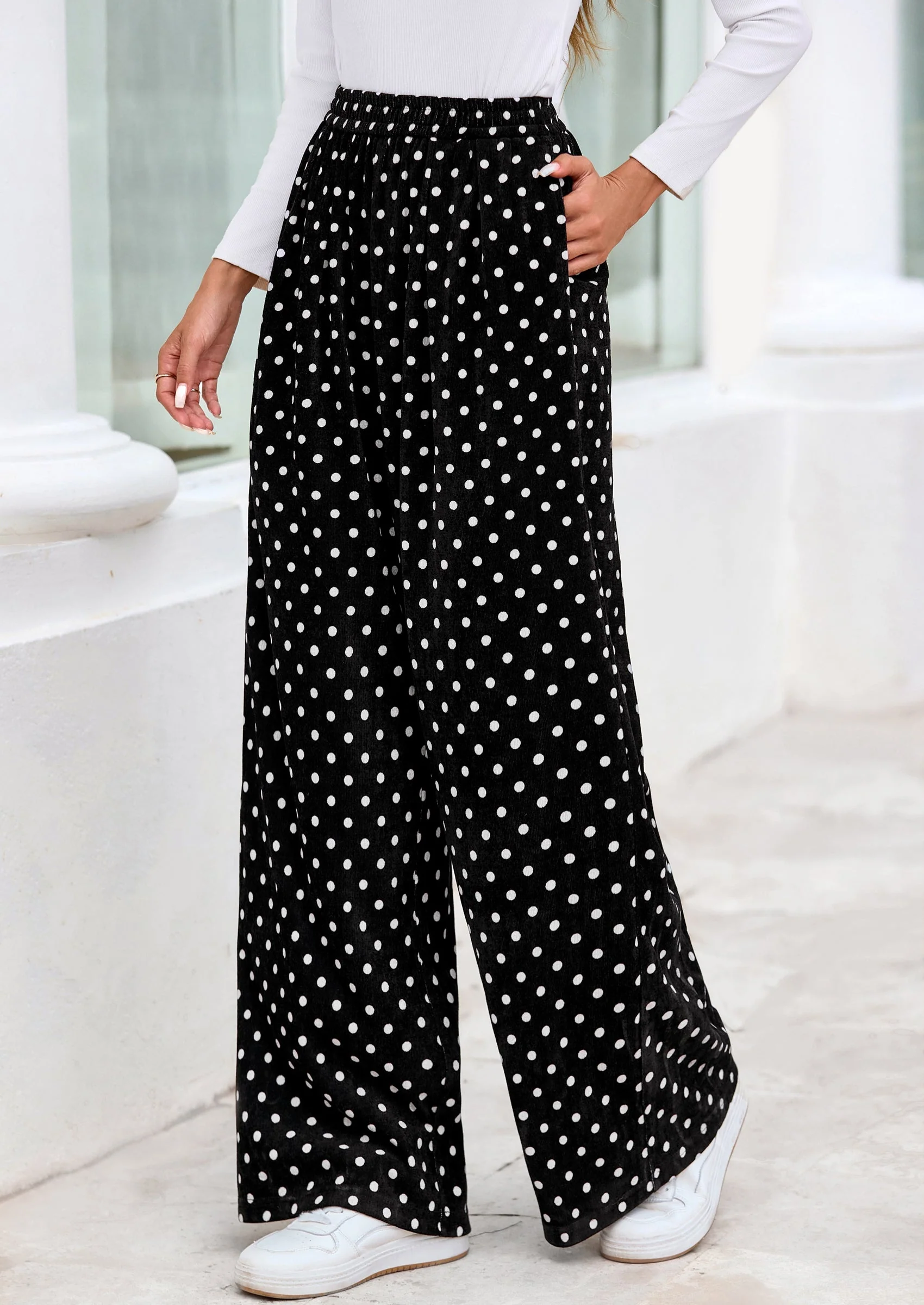 PRETTYGARDEN Casual Women's Pants Elastic Waist Palazzo Long Stretchy Wide Leg Trousers Knit Fall Outfits with Pockets - Image 21