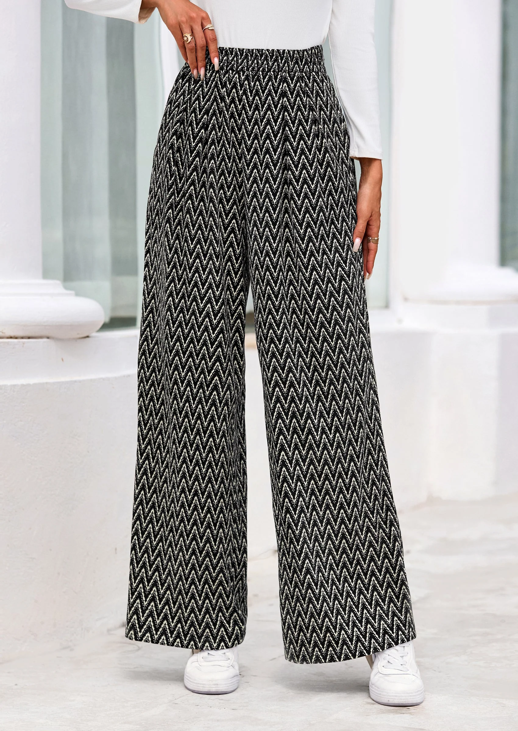 PRETTYGARDEN Casual Women's Pants Elastic Waist Palazzo Long Stretchy Wide Leg Trousers Knit Fall Outfits with Pockets - Image 22