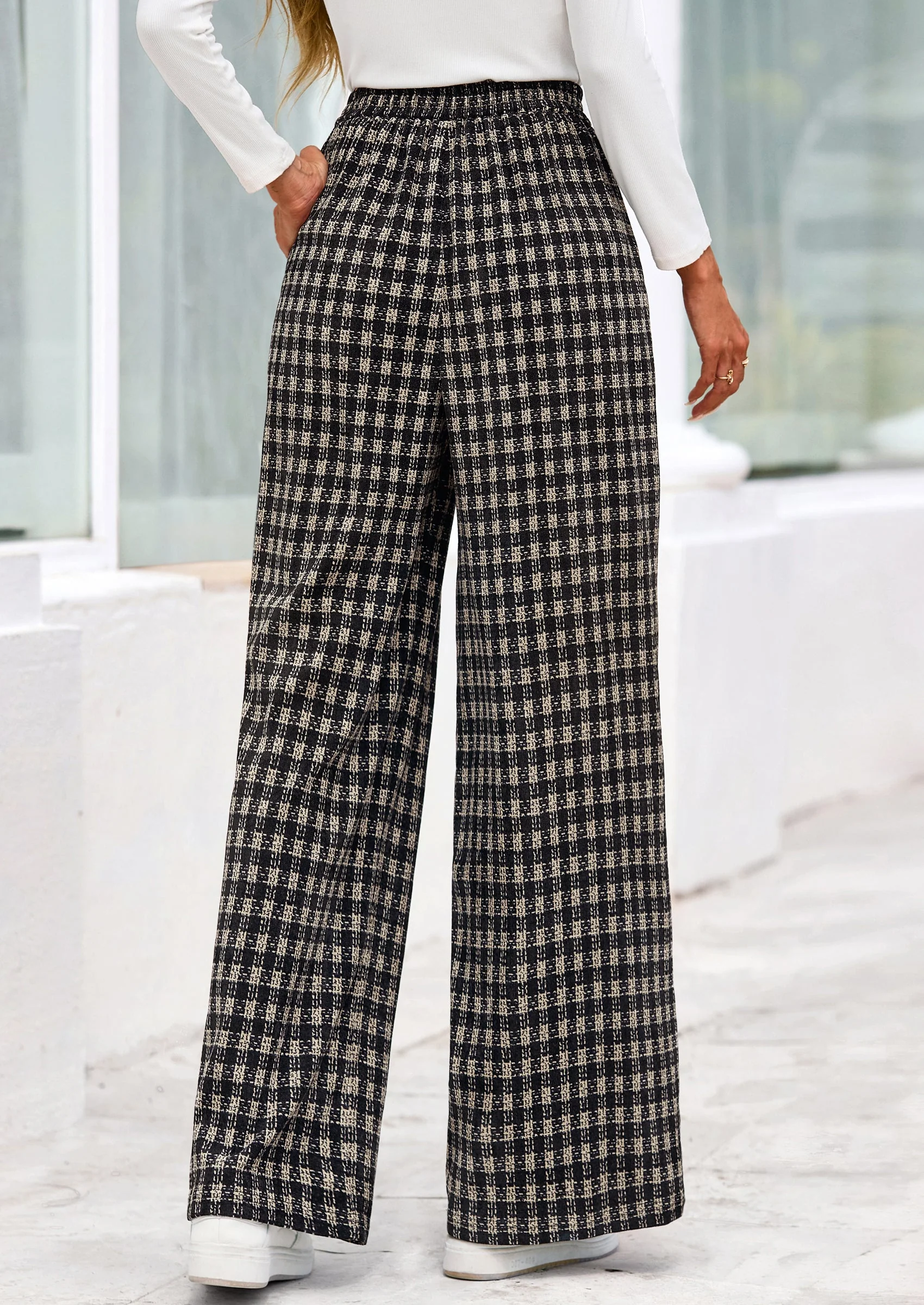 PRETTYGARDEN Casual Women's Pants Elastic Waist Palazzo Long Stretchy Wide Leg Trousers Knit Fall Outfits with Pockets - Image 28