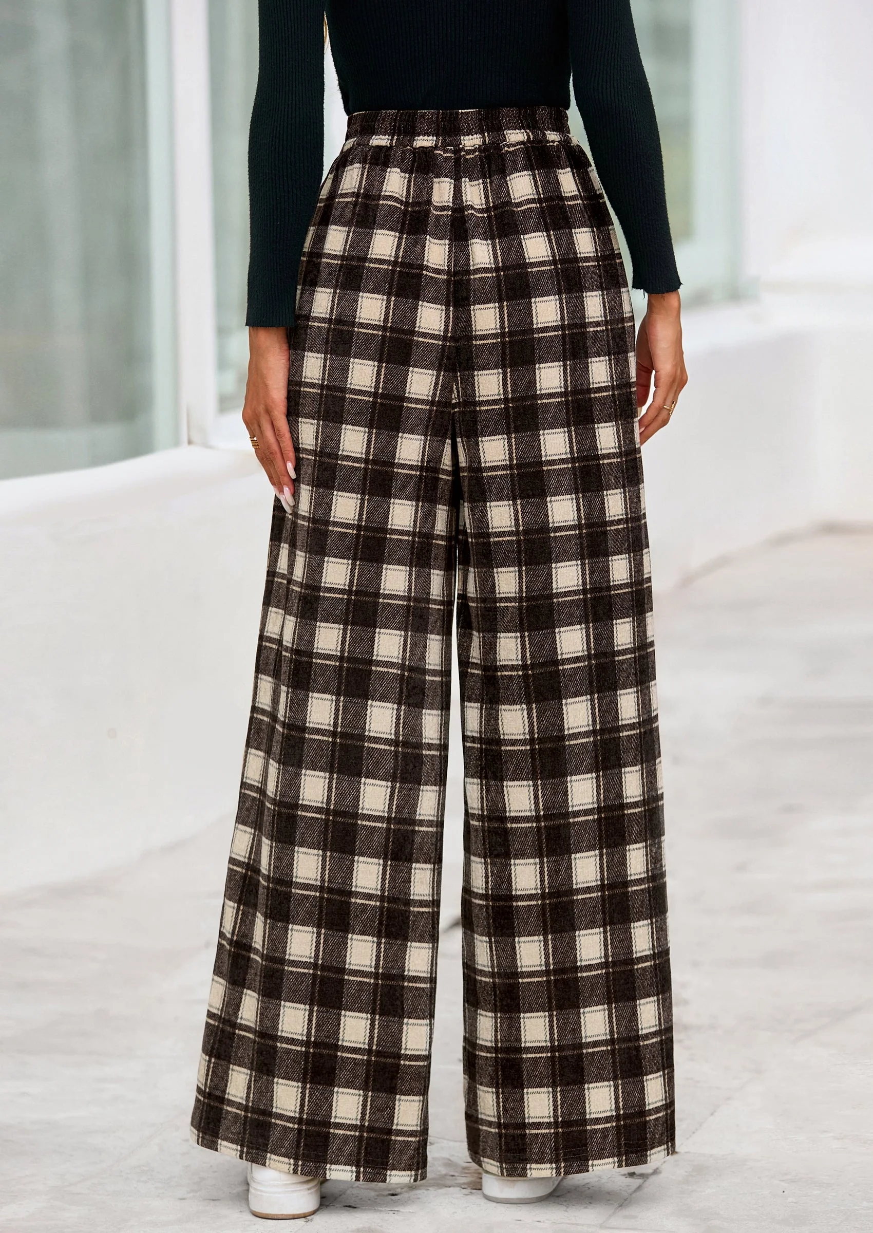 PRETTYGARDEN Casual Women's Pants Elastic Waist Palazzo Long Stretchy Wide Leg Trousers Knit Fall Outfits with Pockets - Image 3