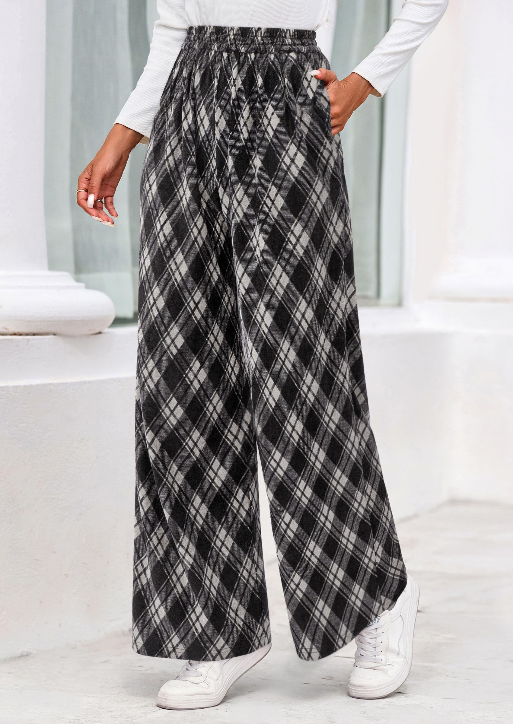 PRETTYGARDEN Casual Women's Pants Elastic Waist Palazzo Long Stretchy Wide Leg Trousers Knit Fall Outfits with Pockets - Image 35