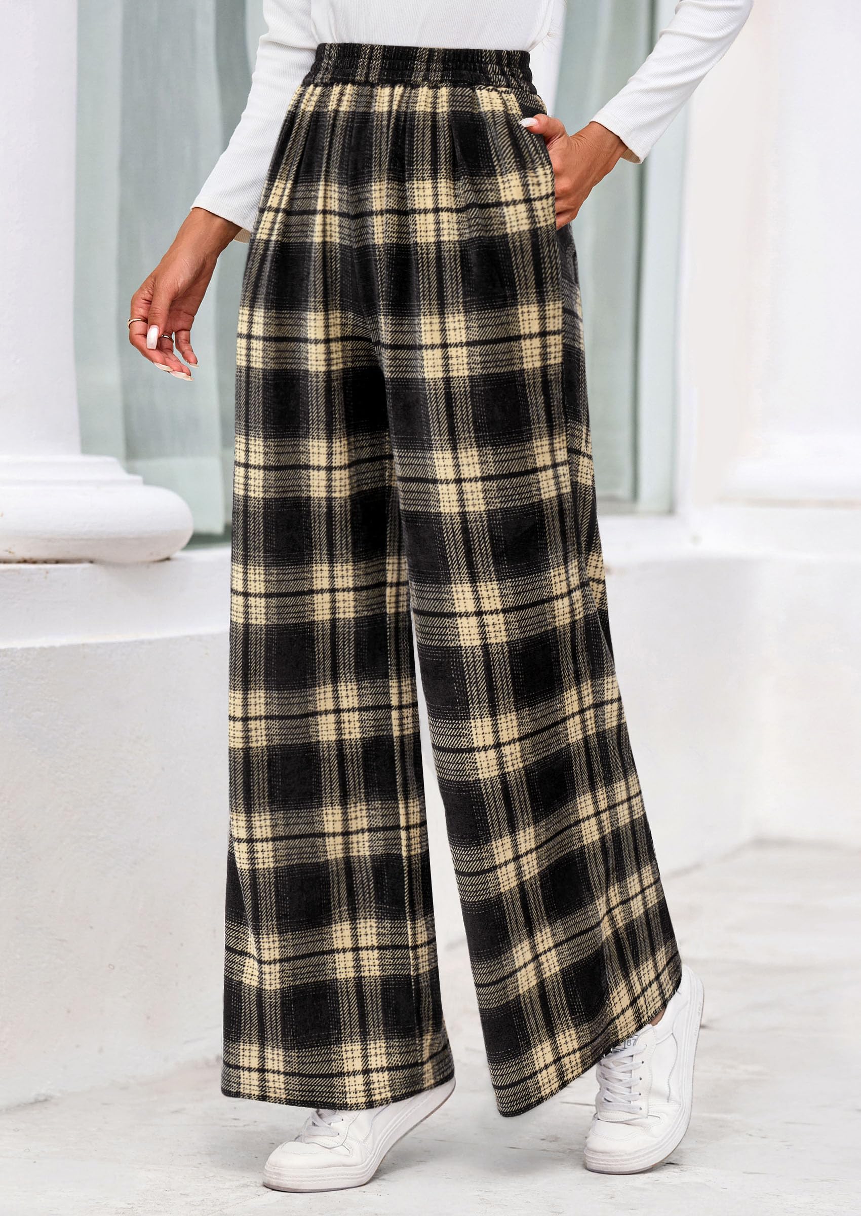 PRETTYGARDEN Casual Women's Pants Elastic Waist Palazzo Long Stretchy Wide Leg Trousers Knit Fall Outfits with Pockets - Image 39