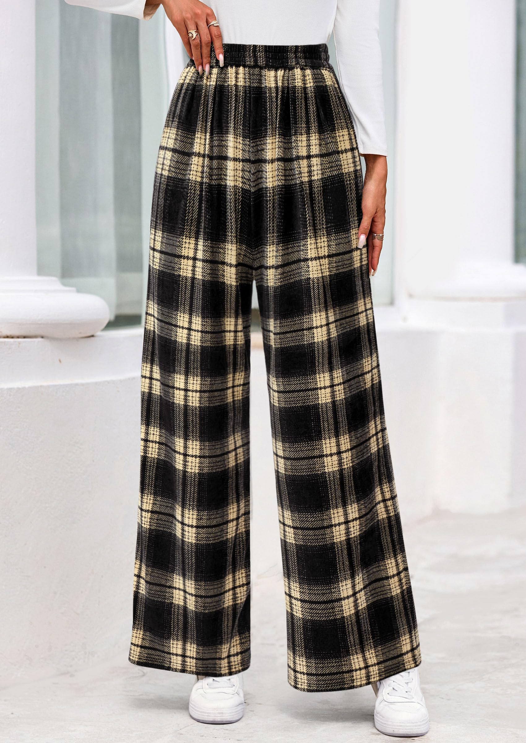 PRETTYGARDEN Casual Women's Pants Elastic Waist Palazzo Long Stretchy Wide Leg Trousers Knit Fall Outfits with Pockets - Image 40