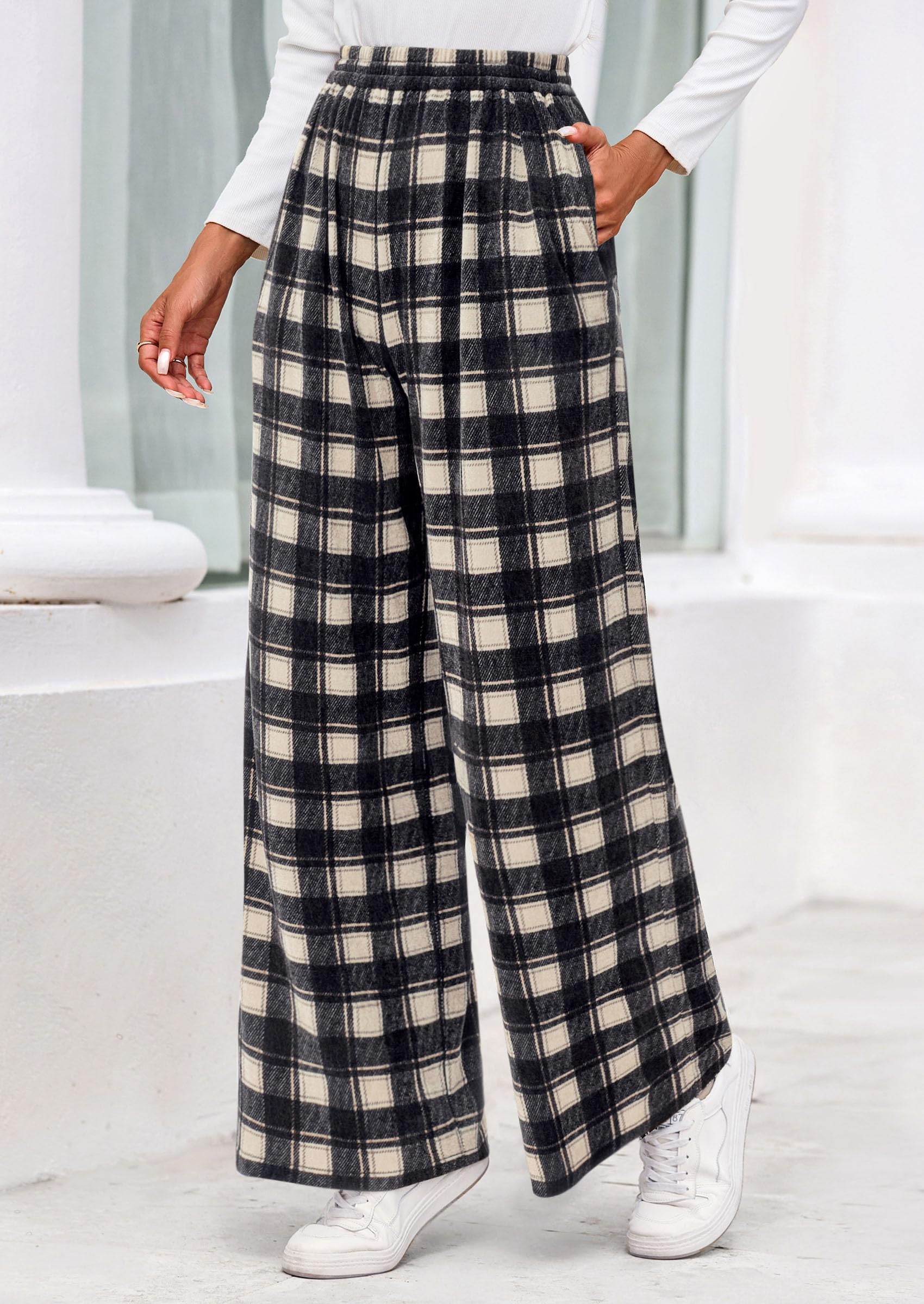 PRETTYGARDEN Casual Women's Pants Elastic Waist Palazzo Long Stretchy Wide Leg Trousers Knit Fall Outfits with Pockets - Image 43