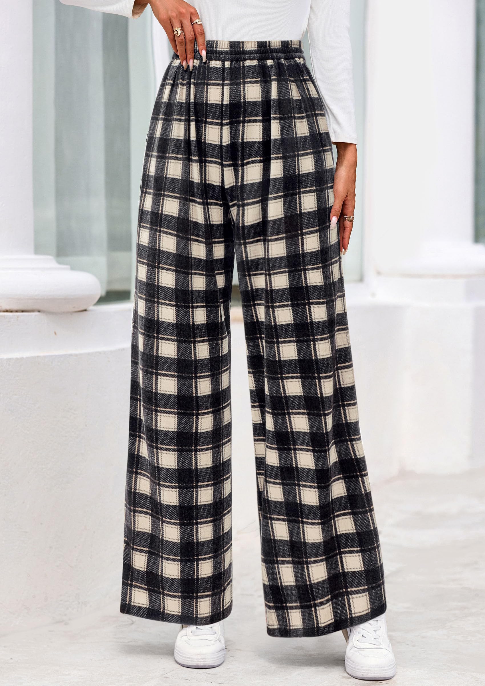 PRETTYGARDEN Casual Women's Pants Elastic Waist Palazzo Long Stretchy Wide Leg Trousers Knit Fall Outfits with Pockets - Image 44