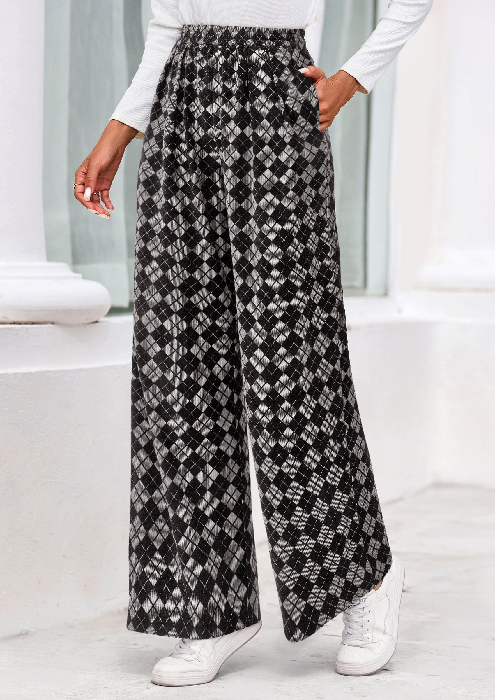 PRETTYGARDEN Casual Women's Pants Elastic Waist Palazzo Long Stretchy Wide Leg Trousers Knit Fall Outfits with Pockets - Image 47