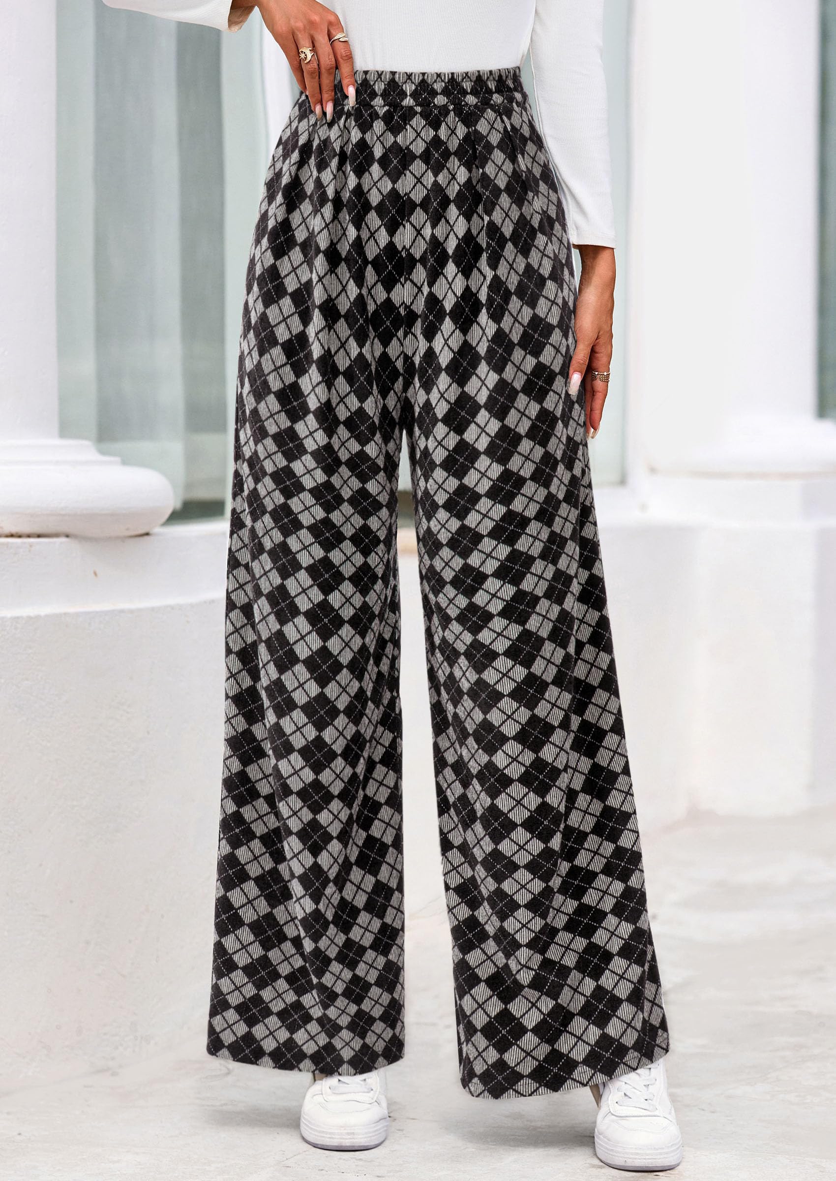 PRETTYGARDEN Casual Women's Pants Elastic Waist Palazzo Long Stretchy Wide Leg Trousers Knit Fall Outfits with Pockets - Image 48