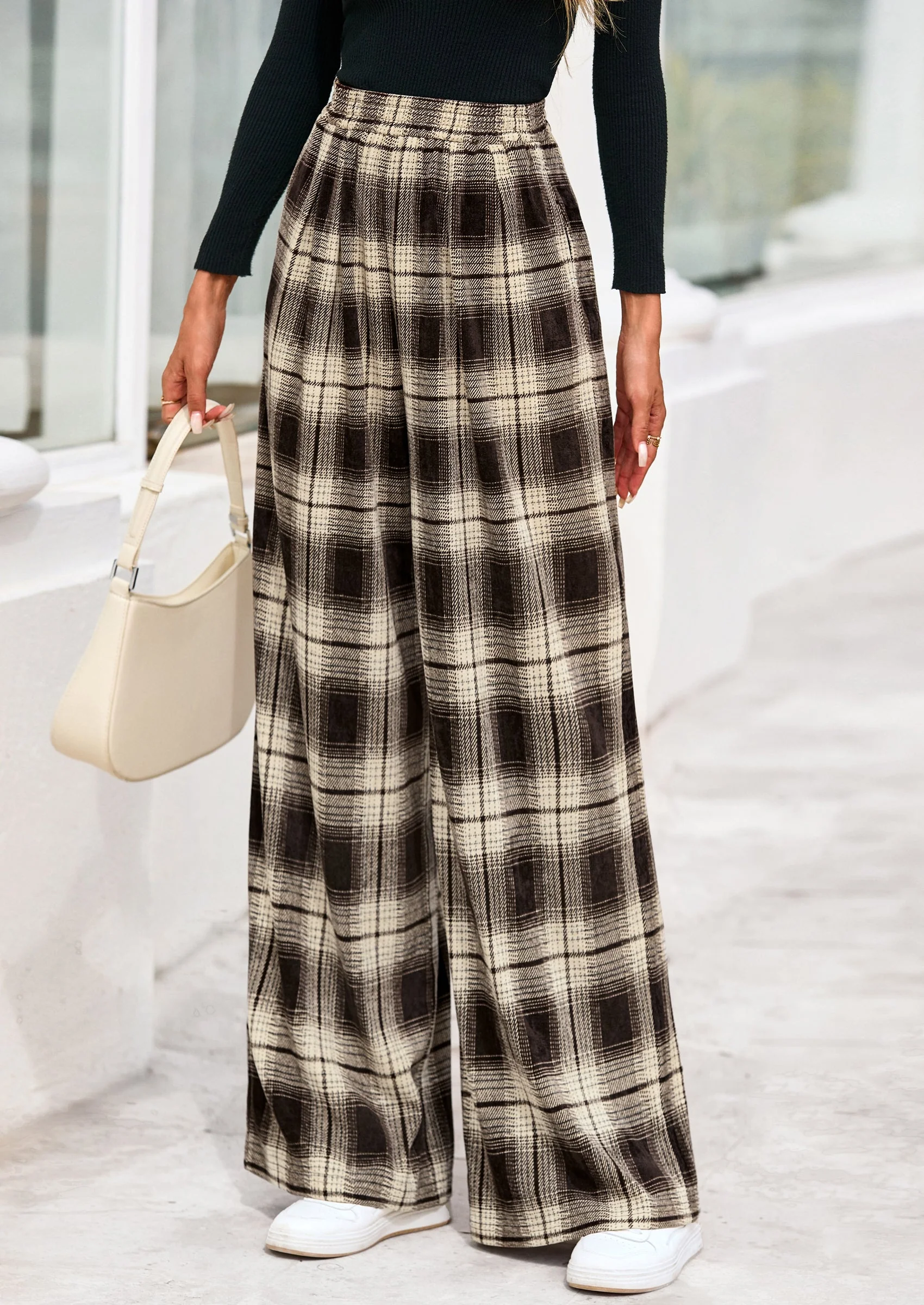 PRETTYGARDEN Casual Women's Pants Elastic Waist Palazzo Long Stretchy Wide Leg Trousers Knit Fall Outfits with Pockets - Image 9