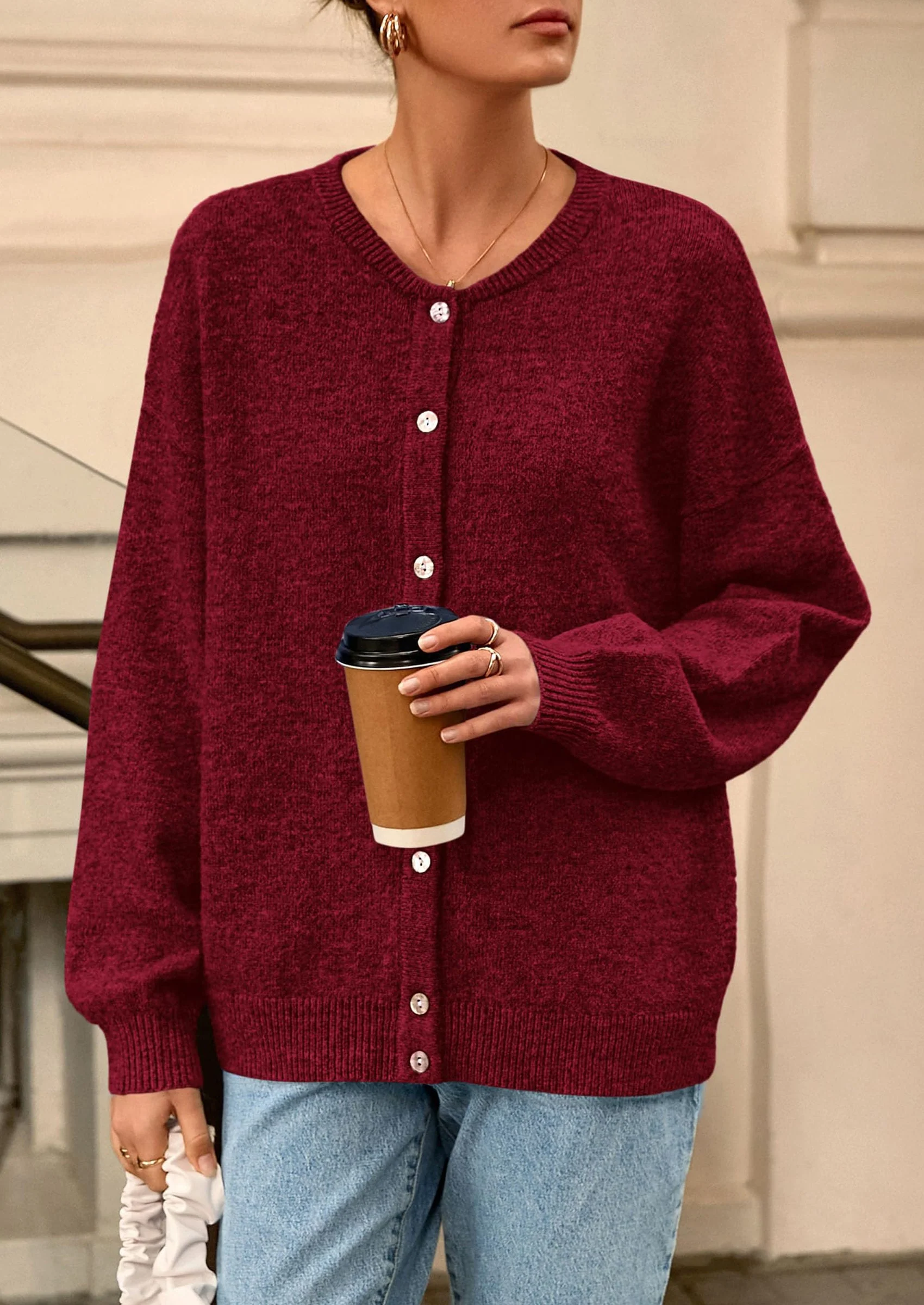 PRETTYGARDEN Fall Long Sleeve Cardigans for Women Trendy Open Front Winter Button Down Crewneck Soft Knit Sweater Jacket - Image 3