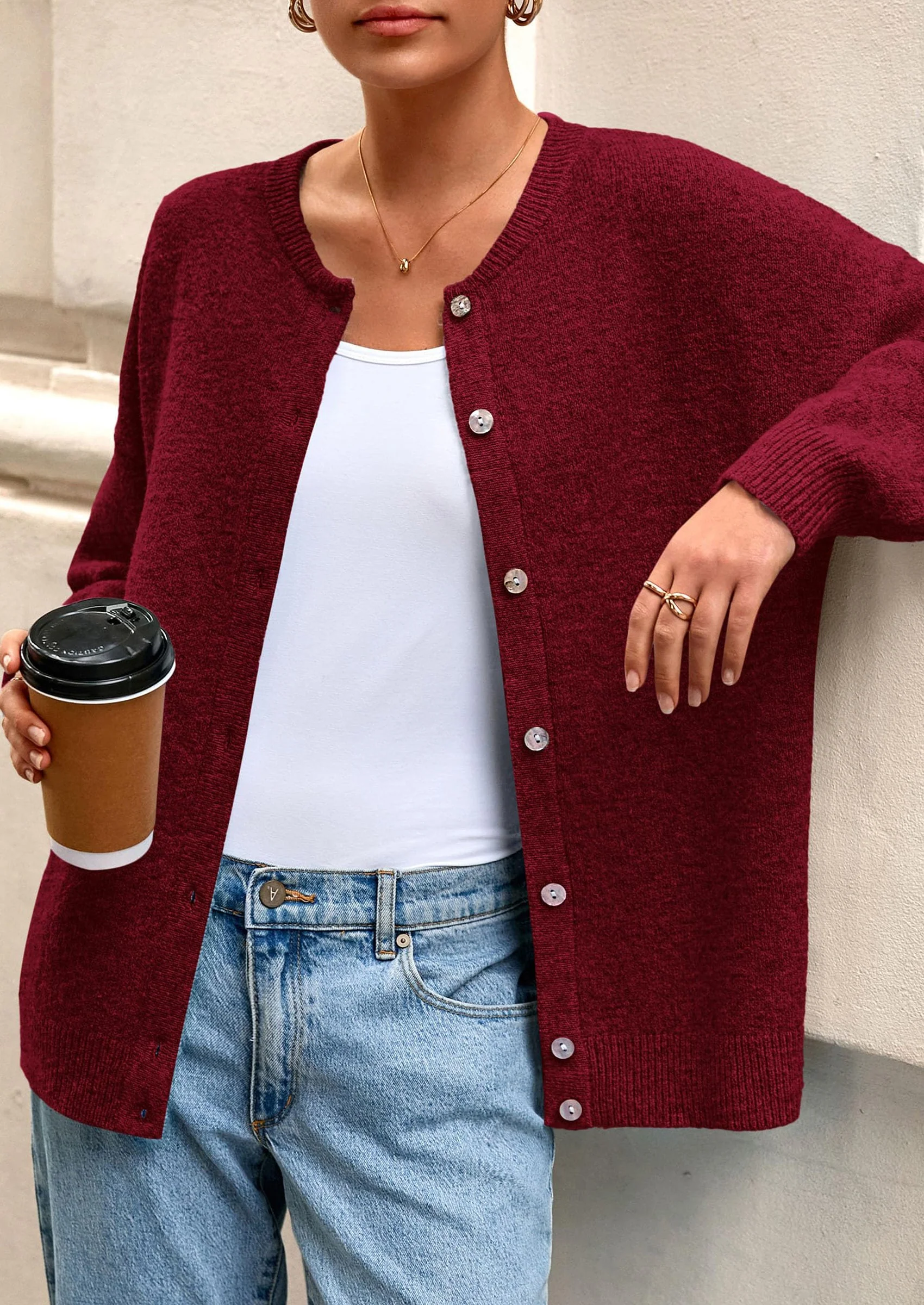 PRETTYGARDEN Fall Long Sleeve Cardigans for Women Trendy Open Front Winter Button Down Crewneck Soft Knit Sweater Jacket - Image 4