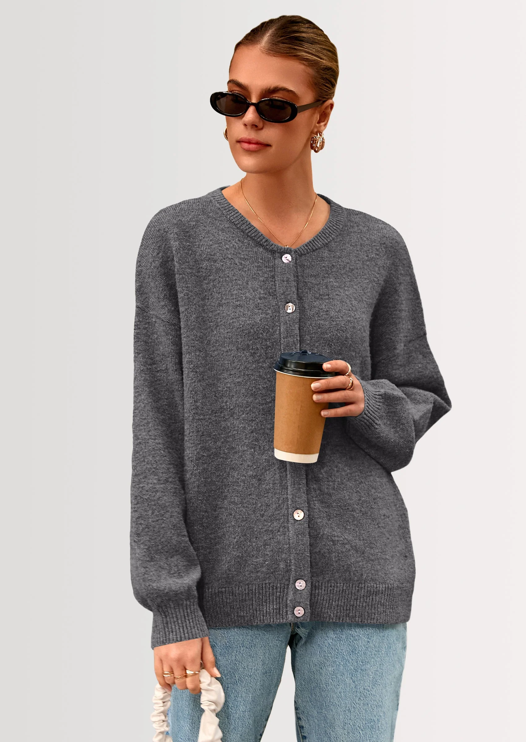 PRETTYGARDEN Fall Long Sleeve Cardigans for Women Trendy Open Front Winter Button Down Crewneck Soft Knit Sweater Jacket - Image 43