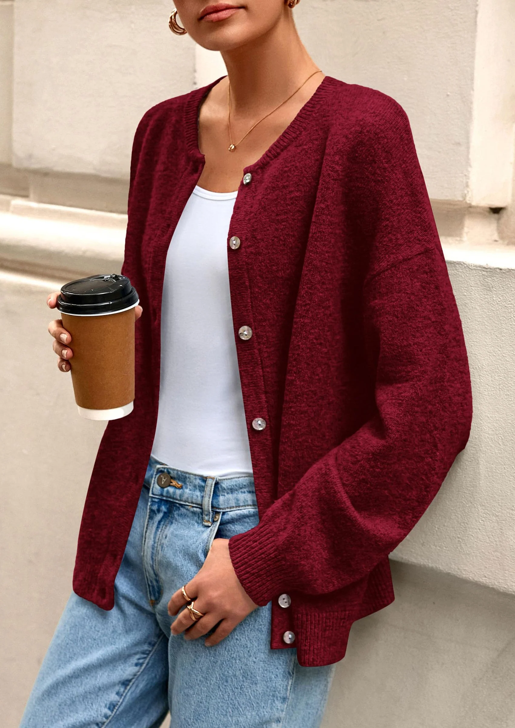 PRETTYGARDEN Fall Long Sleeve Cardigans for Women Trendy Open Front Winter Button Down Crewneck Soft Knit Sweater Jacket - Image 6