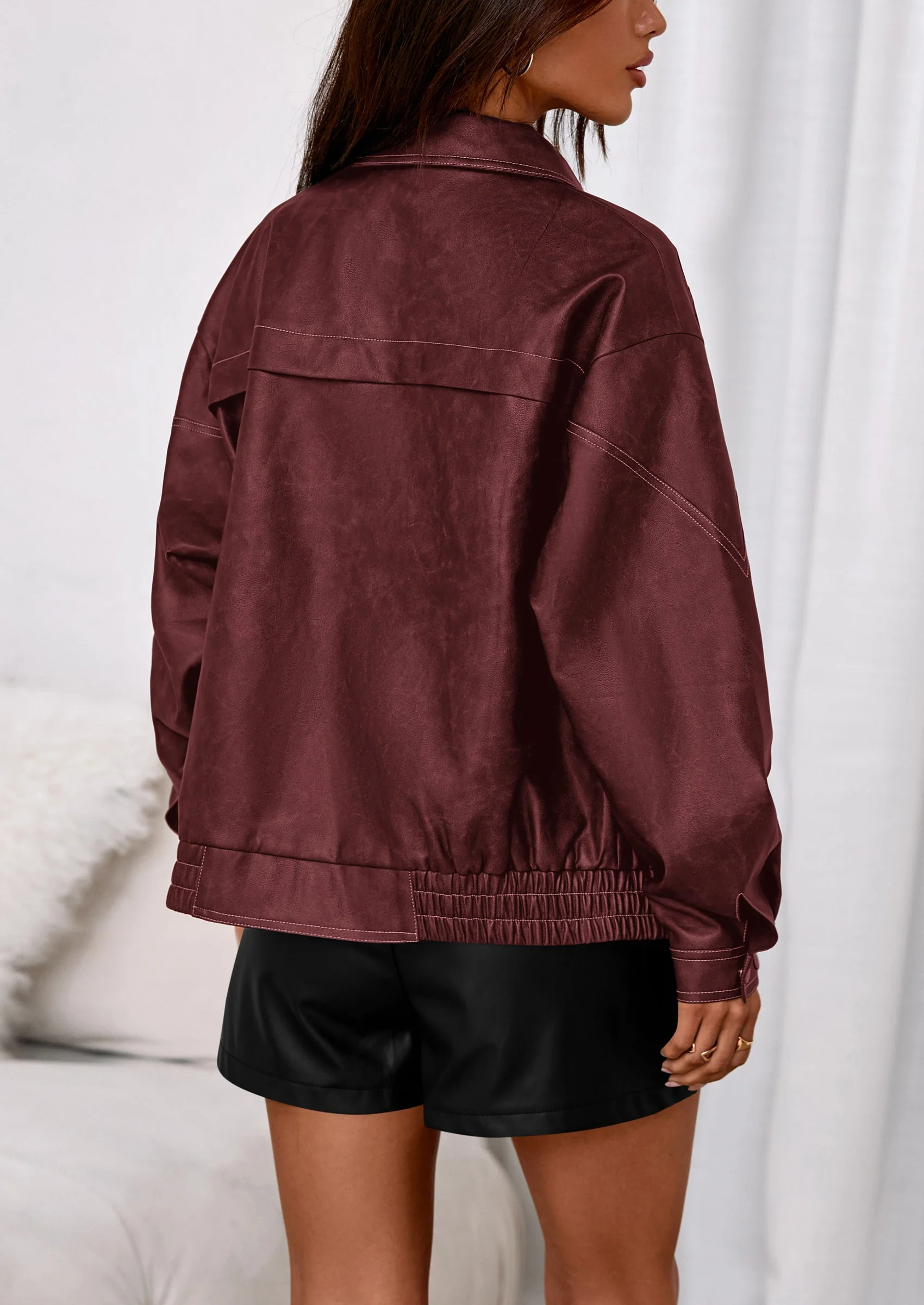 PRETTYGARDEN Faux Leather Jacket Women Bomber Motorcycle Zip Up Jackets Oversized Fall Fashion Outfits Winter Coats - Image 15