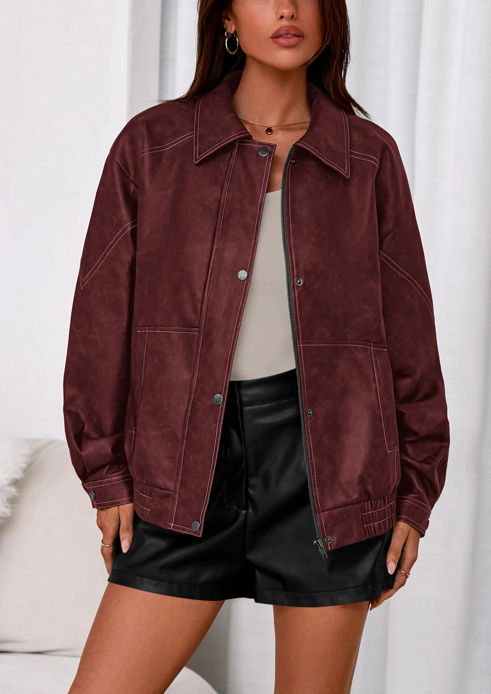 PRETTYGARDEN Faux Leather Jacket Women Bomber Motorcycle Zip Up Jackets Oversized Fall Fashion Outfits Winter Coats - Image 17