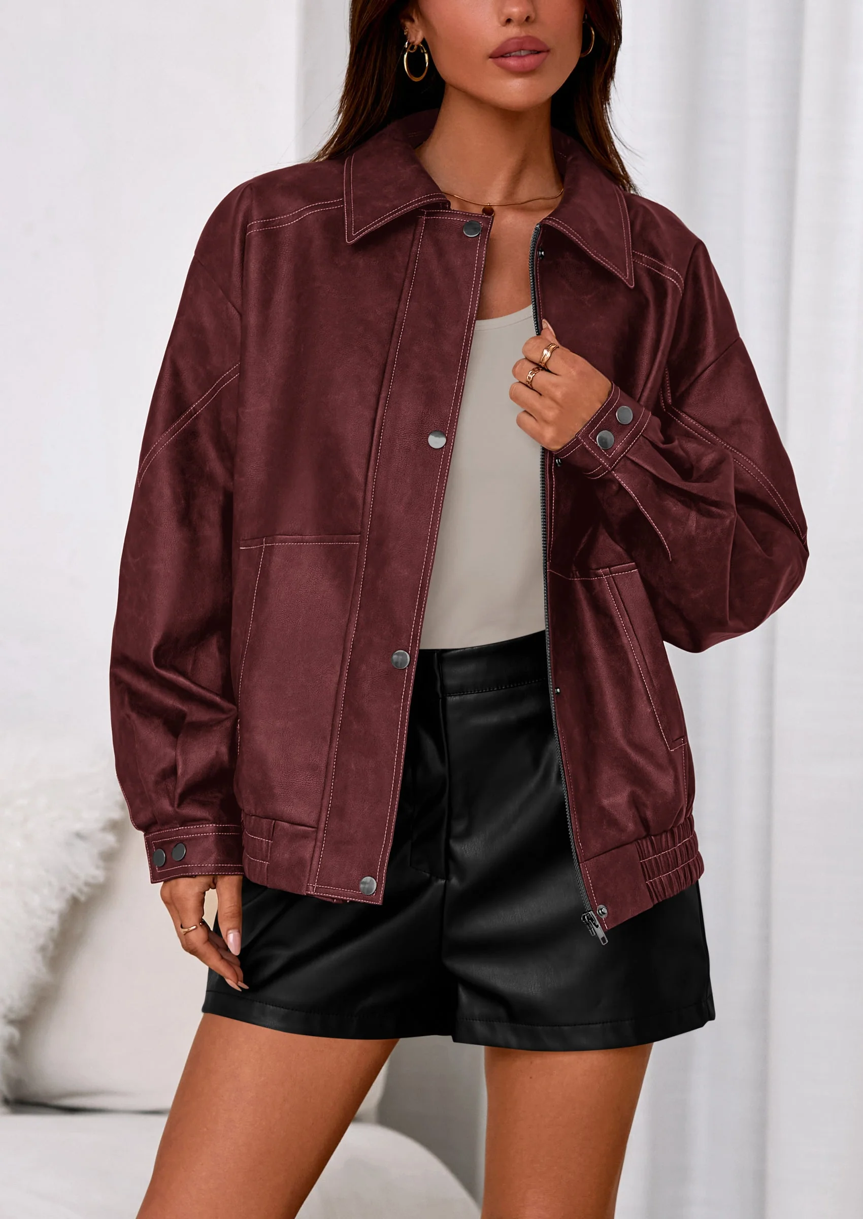 PRETTYGARDEN Faux Leather Jacket Women Bomber Motorcycle Zip Up Jackets Oversized Fall Fashion Outfits Winter Coats - Image 18