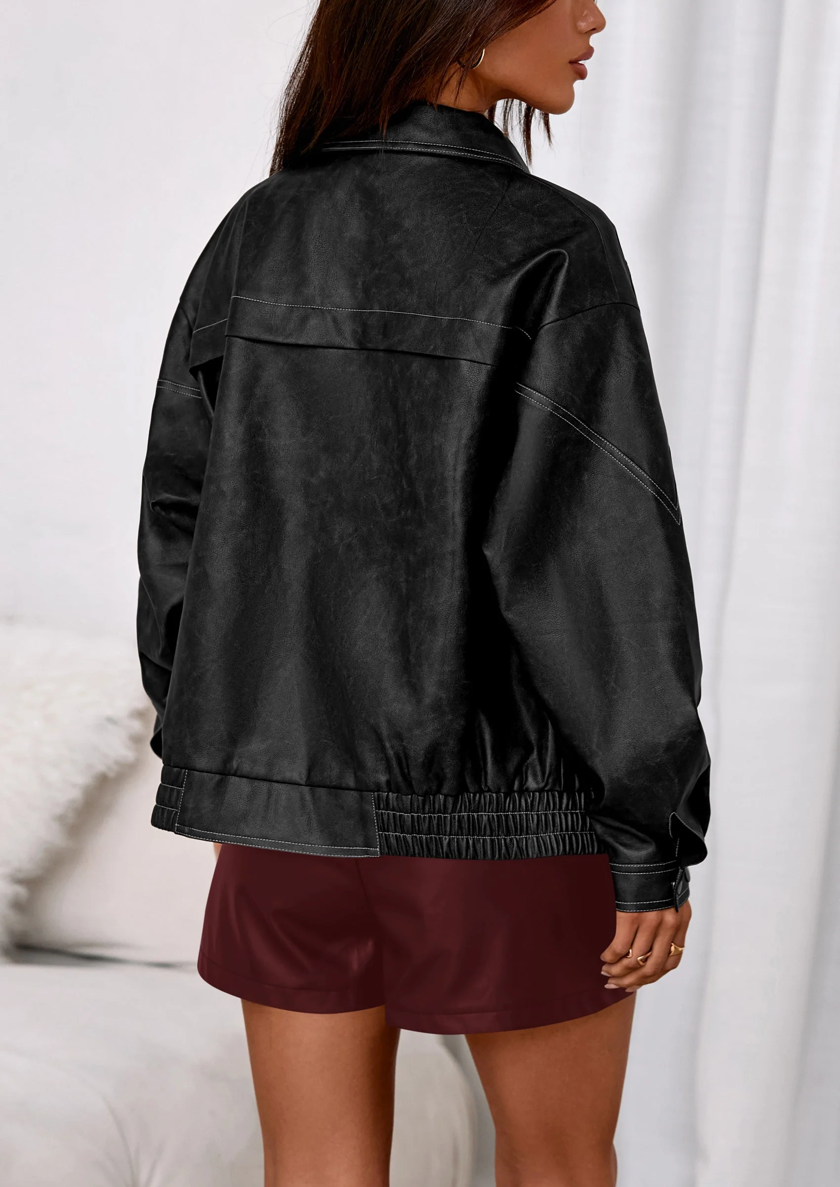 PRETTYGARDEN Faux Leather Jacket Women Bomber Motorcycle Zip Up Jackets Oversized Fall Fashion Outfits Winter Coats - Image 21