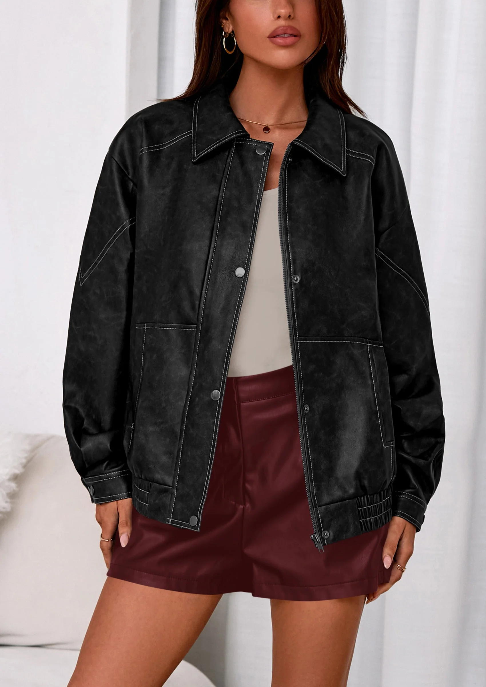 PRETTYGARDEN Faux Leather Jacket Women Bomber Motorcycle Zip Up Jackets Oversized Fall Fashion Outfits Winter Coats - Image 23