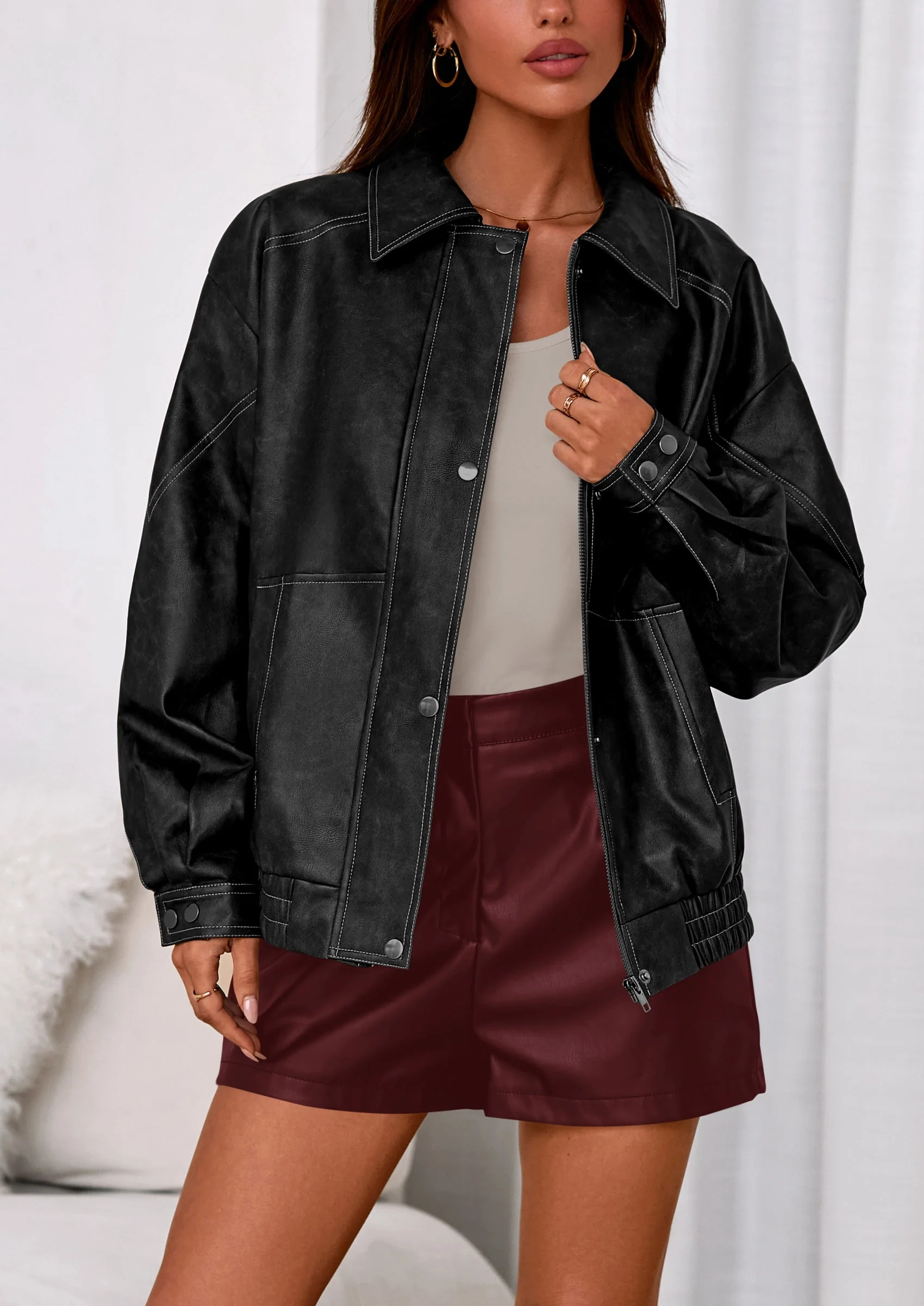 PRETTYGARDEN Faux Leather Jacket Women Bomber Motorcycle Zip Up Jackets Oversized Fall Fashion Outfits Winter Coats - Image 24