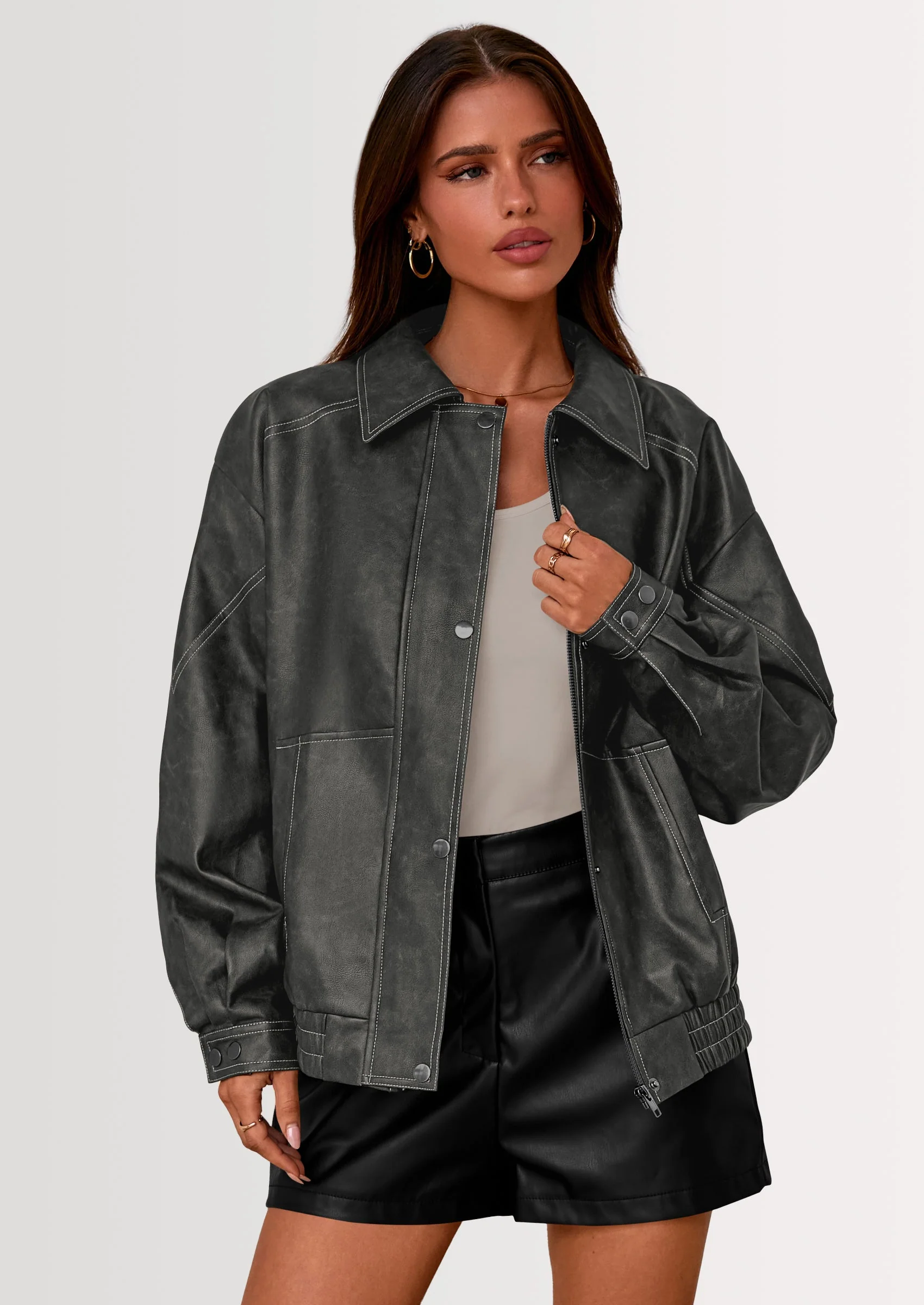 PRETTYGARDEN Faux Leather Jacket Women Bomber Motorcycle Zip Up Jackets Oversized Fall Fashion Outfits Winter Coats - Image 26