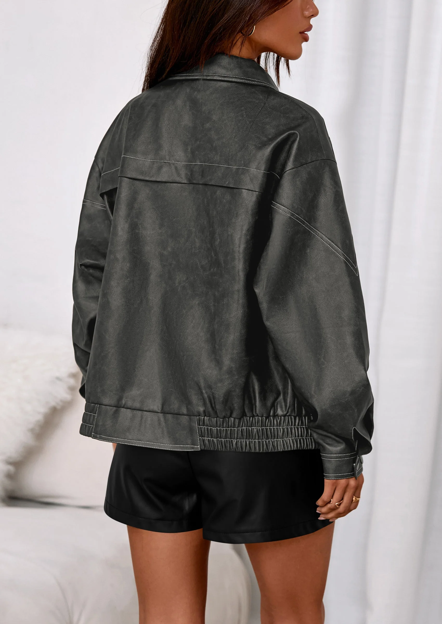 PRETTYGARDEN Faux Leather Jacket Women Bomber Motorcycle Zip Up Jackets Oversized Fall Fashion Outfits Winter Coats - Image 27