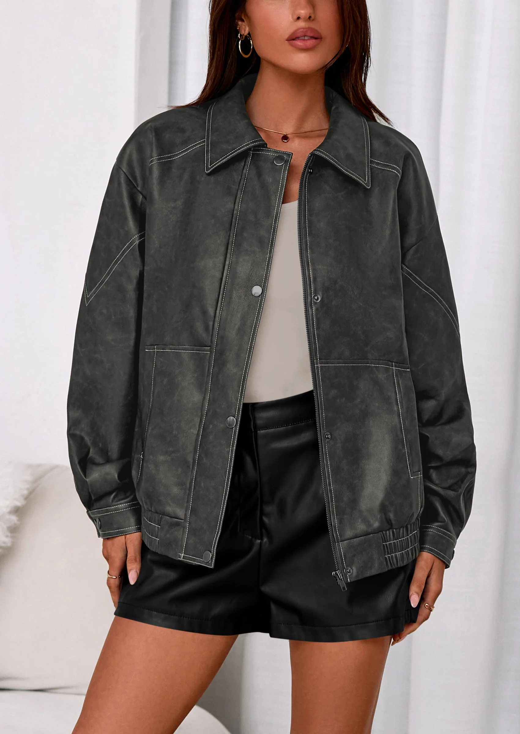 PRETTYGARDEN Faux Leather Jacket Women Bomber Motorcycle Zip Up Jackets Oversized Fall Fashion Outfits Winter Coats - Image 30