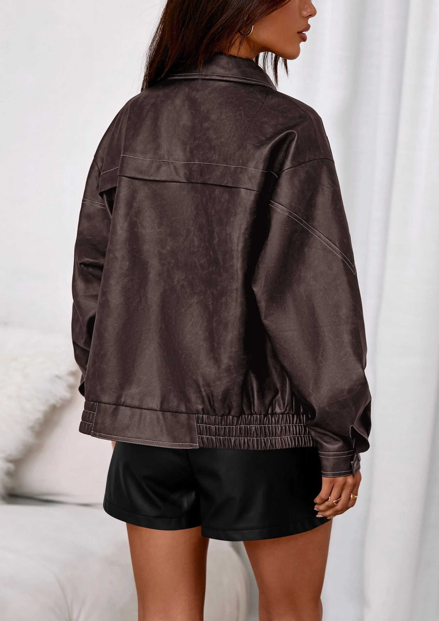 PRETTYGARDEN Faux Leather Jacket Women Bomber Motorcycle Zip Up Jackets Oversized Fall Fashion Outfits Winter Coats - Image 9