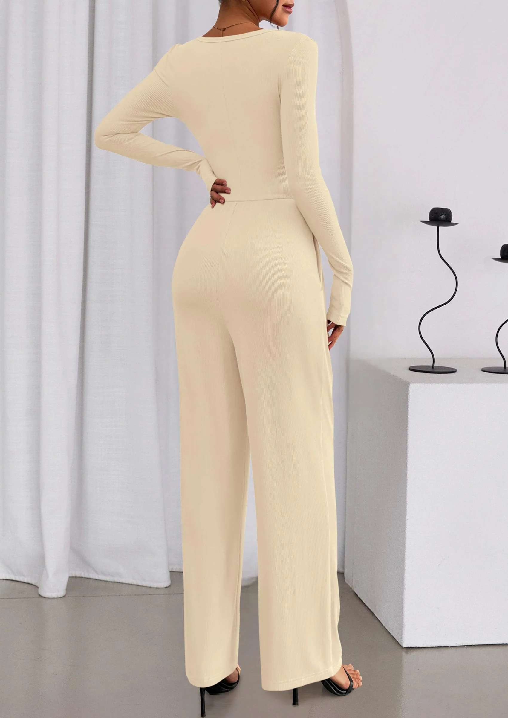 PRETTYGARDEN Jumpsuits for Women Dressy Casual Fall One Piece Outfits Long Sleeve Crew Neck Wide Leg Pants Rompers - Image 11