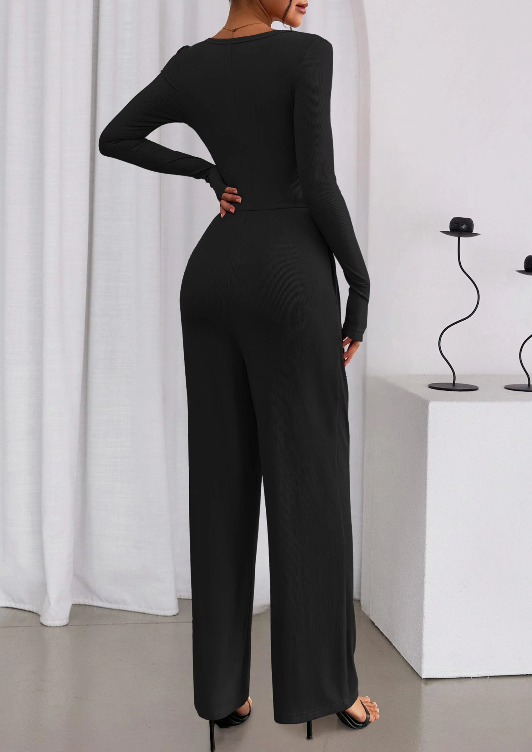 PRETTYGARDEN Jumpsuits for Women Dressy Casual Fall One Piece Outfits Long Sleeve Crew Neck Wide Leg Pants Rompers - Image 19