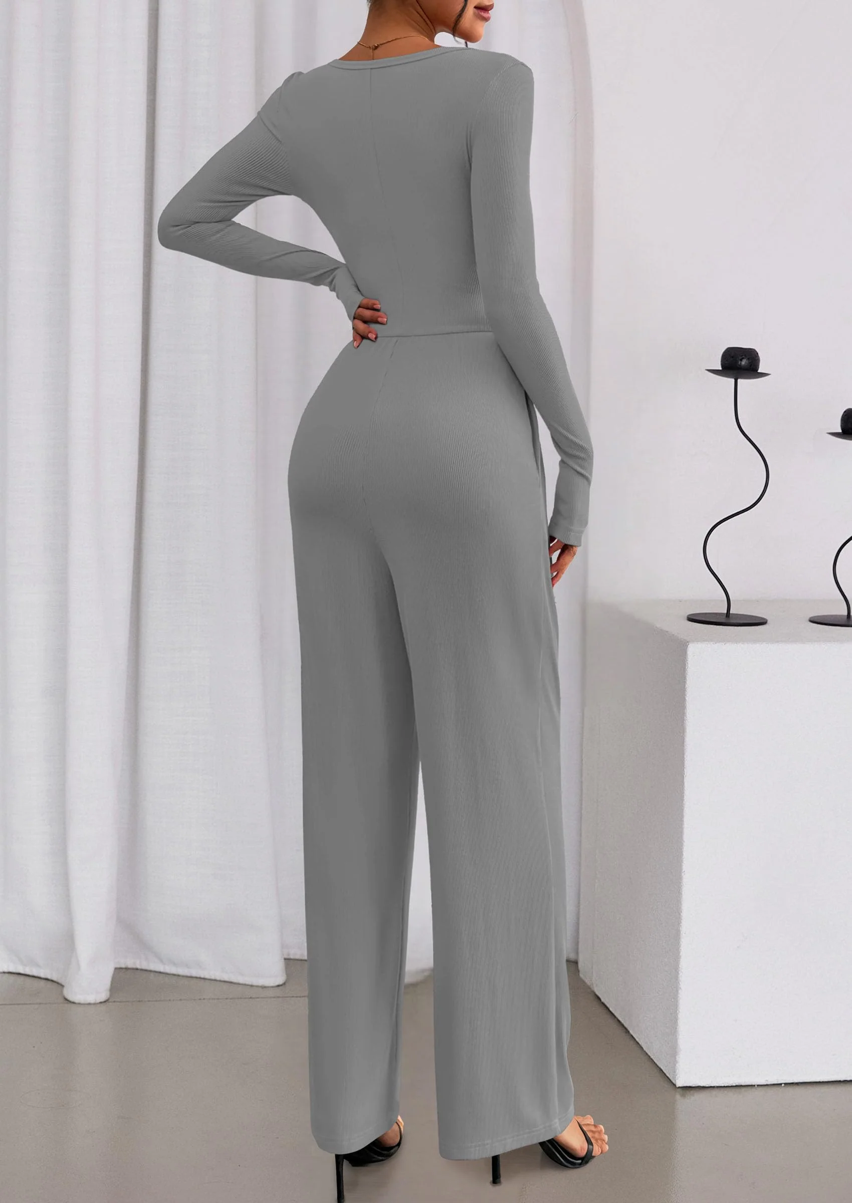 PRETTYGARDEN Jumpsuits for Women Dressy Casual Fall One Piece Outfits Long Sleeve Crew Neck Wide Leg Pants Rompers - Image 27