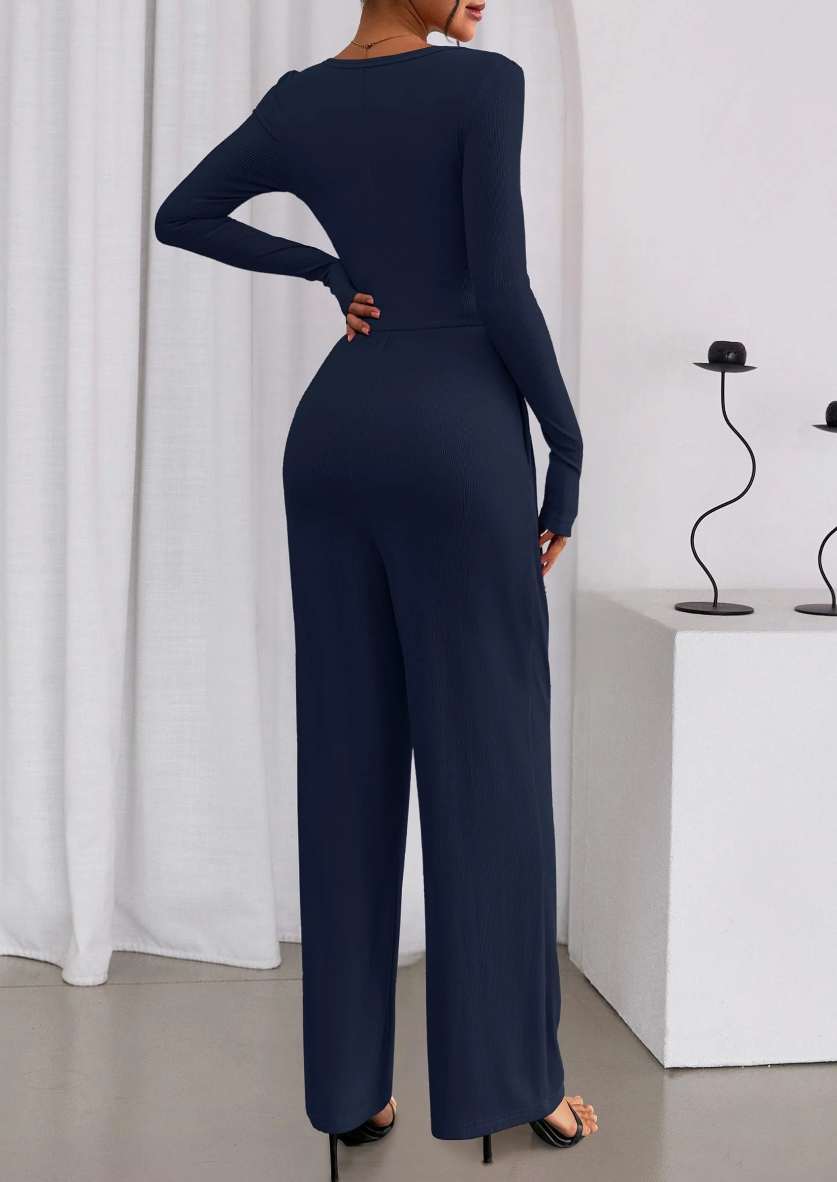 PRETTYGARDEN Jumpsuits for Women Dressy Casual Fall One Piece Outfits Long Sleeve Crew Neck Wide Leg Pants Rompers - Image 51